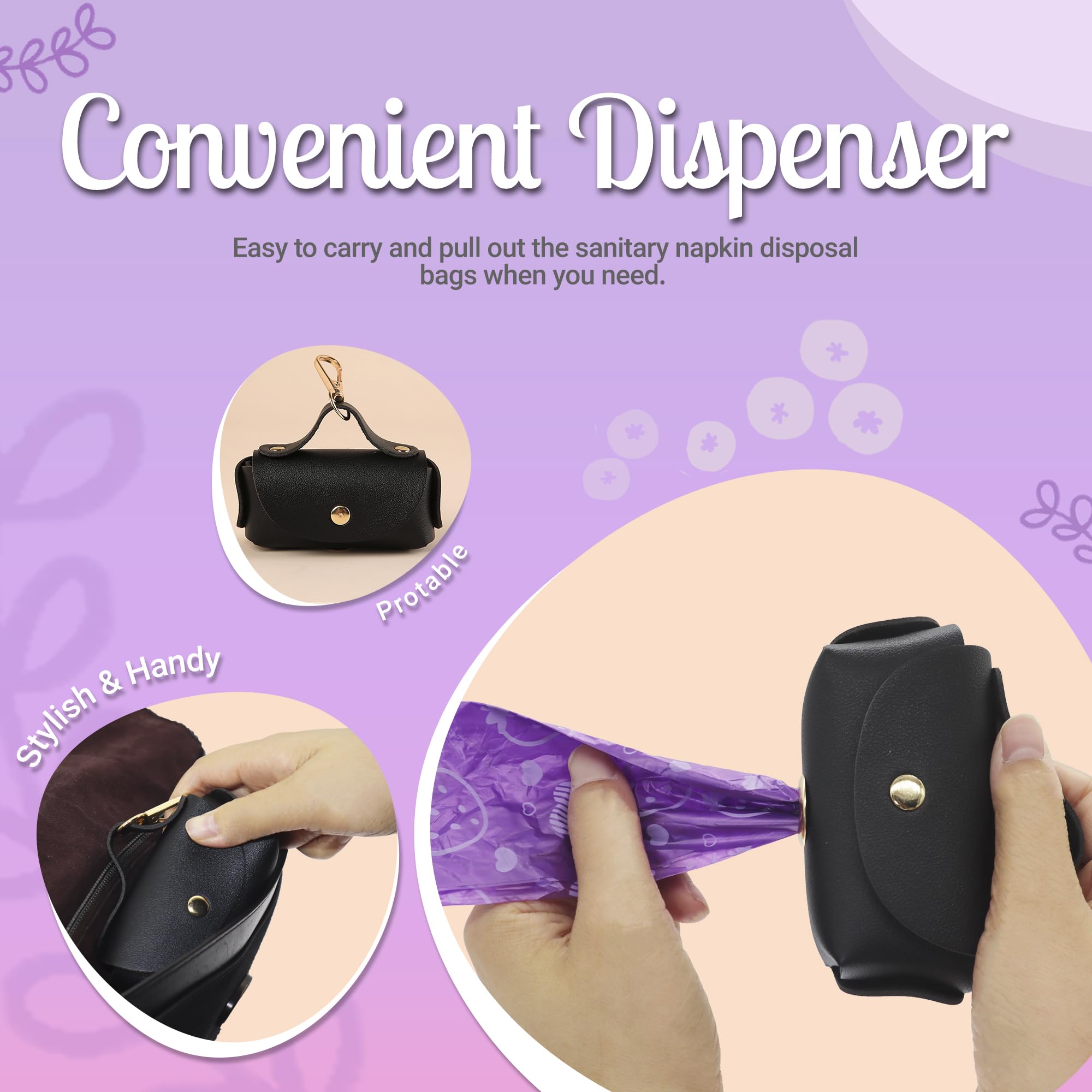 Bolsas de eliminación de servilletas sanitarias con dispensador, bolsas de eliminación de higiene femenina para tampones, bolsa sanitaria de cuidado personal para mujeres, manejo de privacidad 3