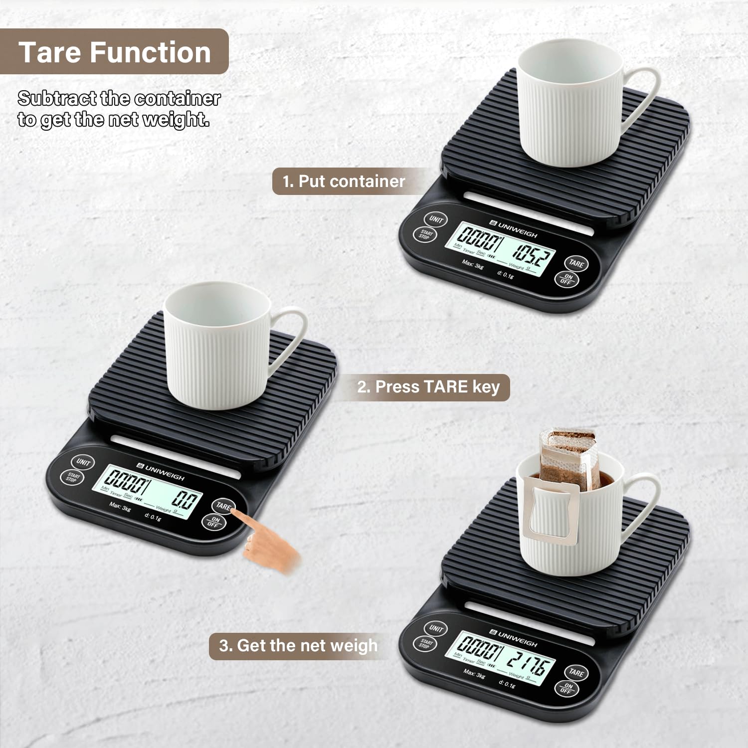 Báscula digital de café con temporizador de 6.6 lbs/0.00 oz, báscula de café espresso de alta precisión con temporizador/apagado automático/función de tara, para verter sobre café por goteo, báscula 6