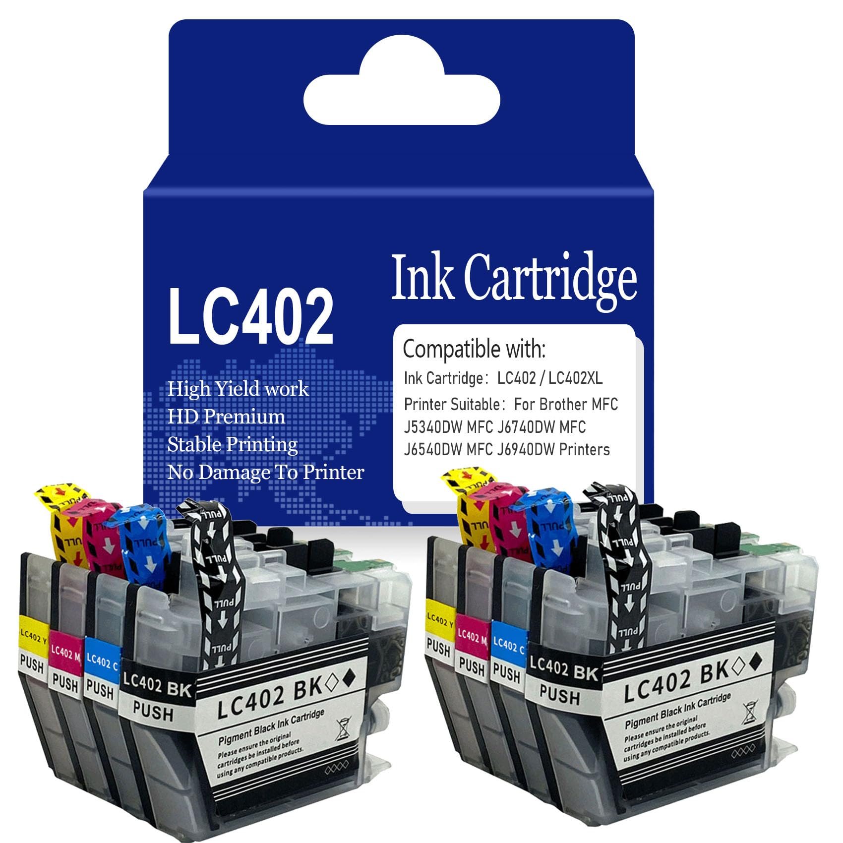 Cartucce d'inchiostro per Brother LC402, Cartuccia d'inchiostro ad Alta resa LC402XL LC402BK LC402C LC402M LC402Y per Brother MFC J5340DW J6740DW J6540DW J6940DW,Ink Cartridge-LC402 (8 Pack)