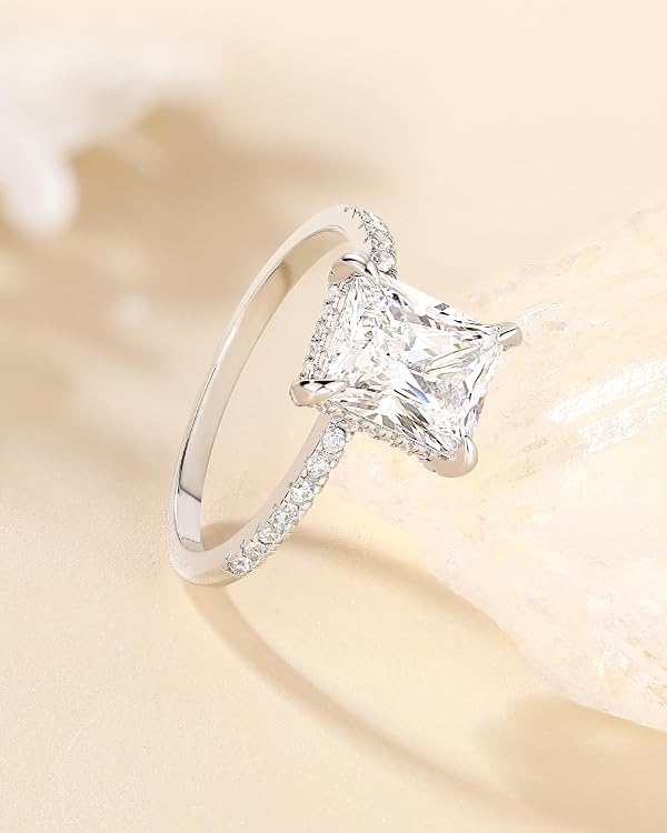 TIGRADE 4CT Engagement Ring for Women Radiant Cut Cubic Zirconia Wedding Band CZ Promise Anniversary Ring Size 3-13, Silver, Size 3 by TIGRADE - Used condition - Image 2