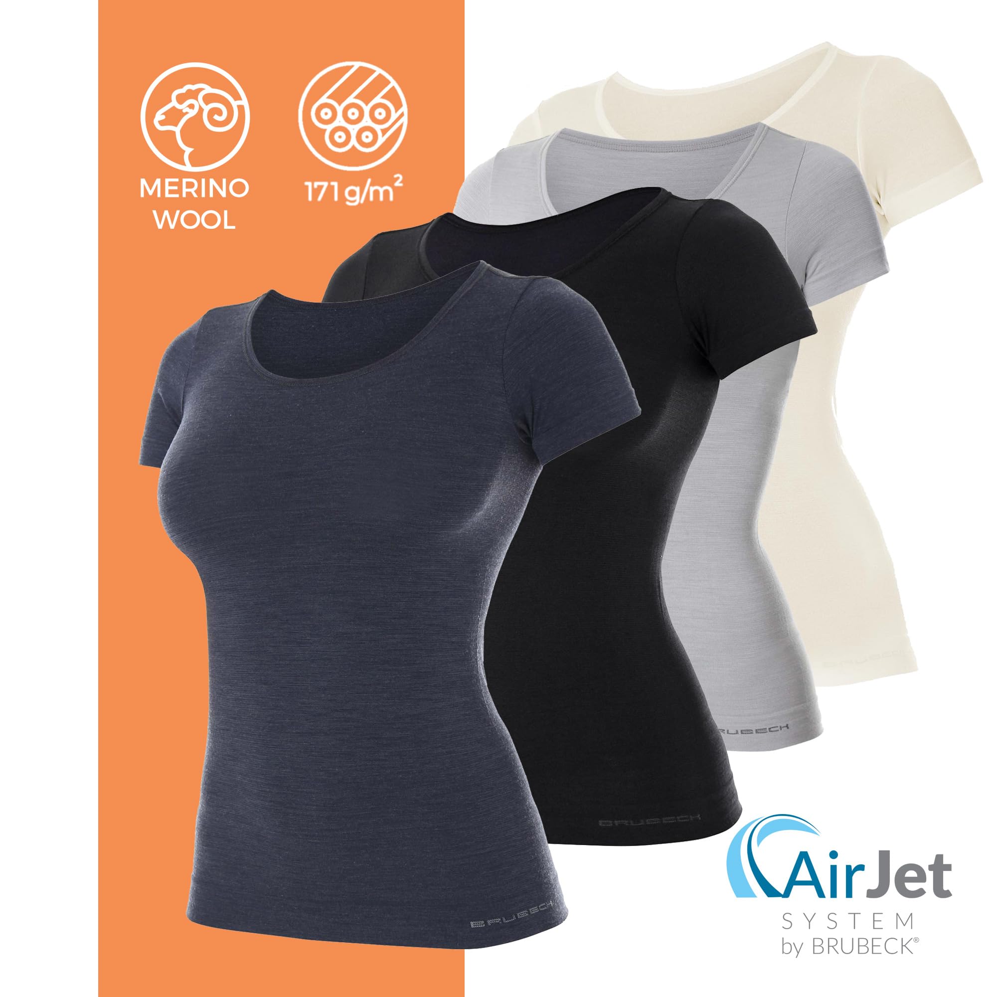 Brubeck Damski T-shirt | oddychający | termiczny | sport | outdoorowy | bielizna funkcyjna | górna część | 41% wełna merino | SS11020