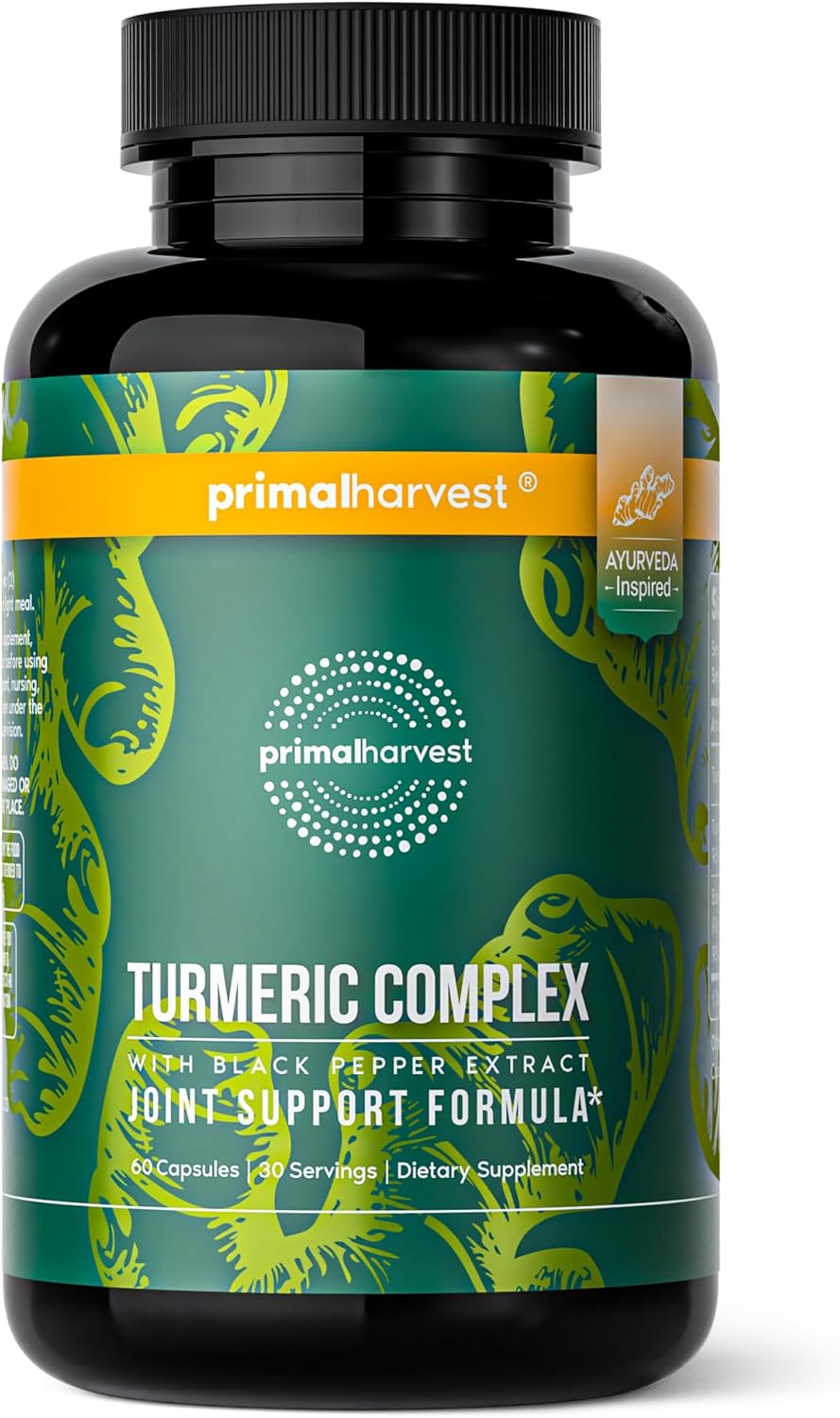 Primal Harvest 1 Pack, Primal Turmeric Complex w/Black Pepper Extract, Joint and Mobility Support Turmeric Supplement for Women & Men, 60 Capsules