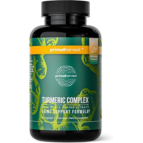 Primal Harvest 1 Pack, Primal Turmeric Complex w/Black Pepper Extract, Joint and Mobility Support Turmeric Supplement for Women & Men, 60 Capsules