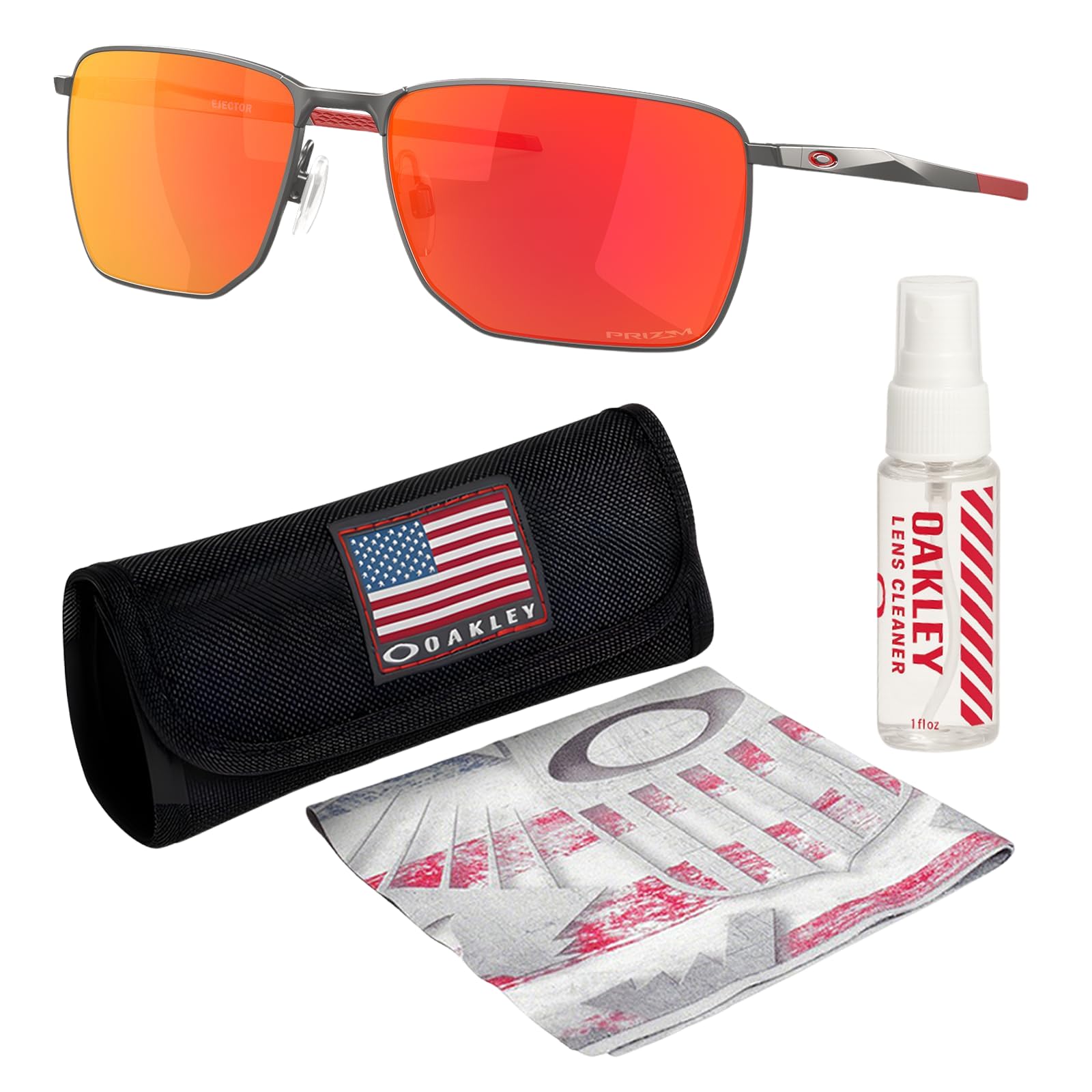 OAKLEY OO4142 EJECTOR MATTE GUNMETAL Frame – PRIZM RUBY Lens, Non-Polarized Rectangle Shape Sunglasses with Official Eyewear Kit Bundle