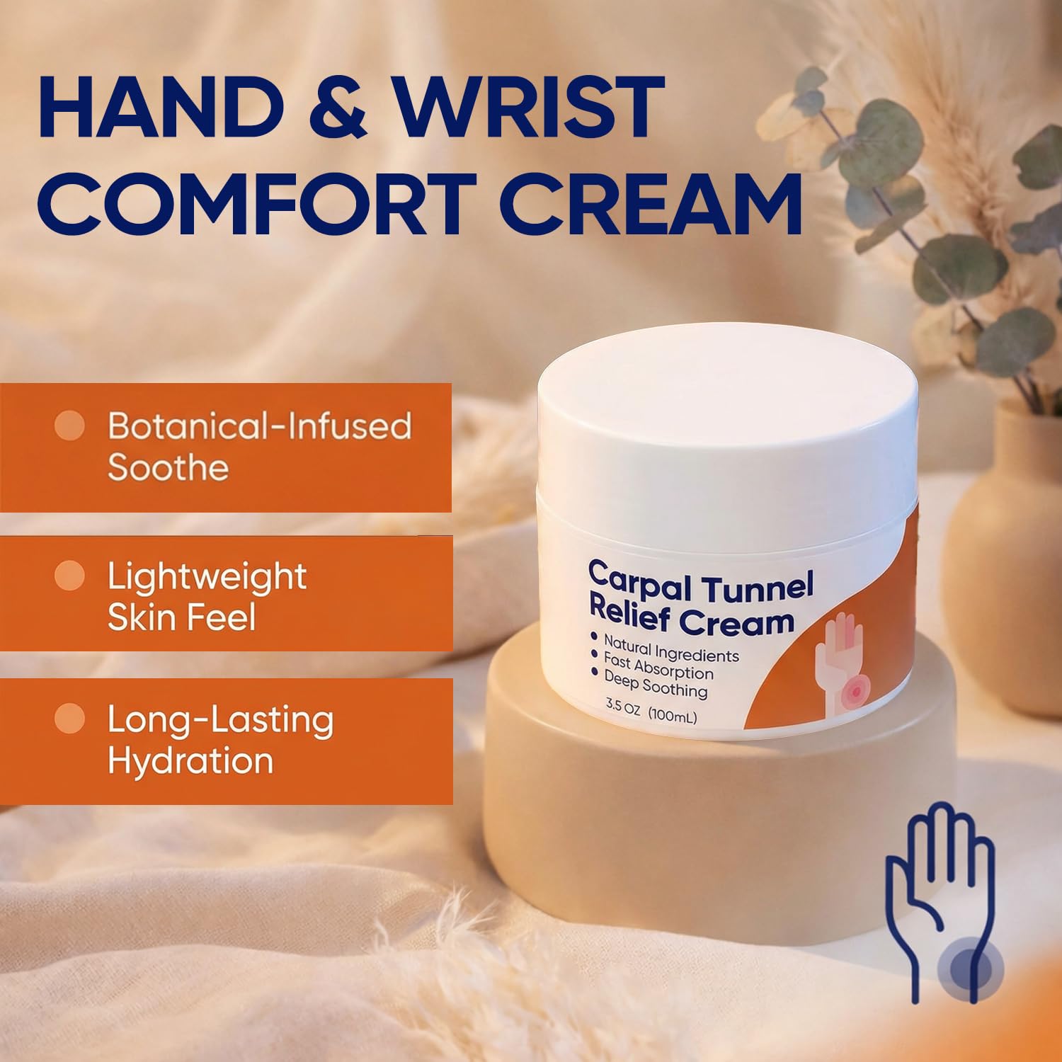 Carpal Tunnel Cream, Herbal Nerve Hand & Wrist Cream, Natural Hand Care, Non-Greasy Ginger Arnica, Sandalwood Emu Oil & Turmeric Oil, 3.5 fl oz