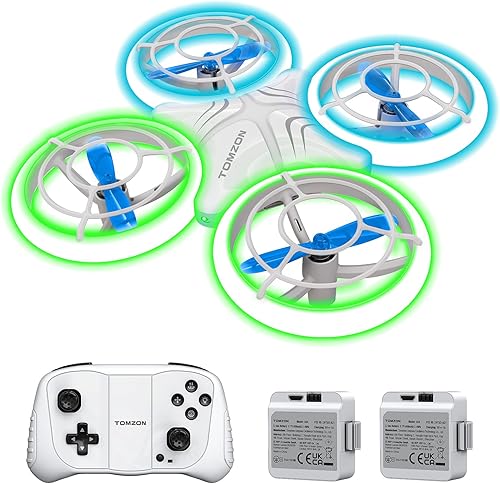 TOMZON Drone A34 para niños con luces LED verdes y azules, Drone RC para niños con retención de altitud, giro 3D, modo sin cabeza y 3 velocidades,