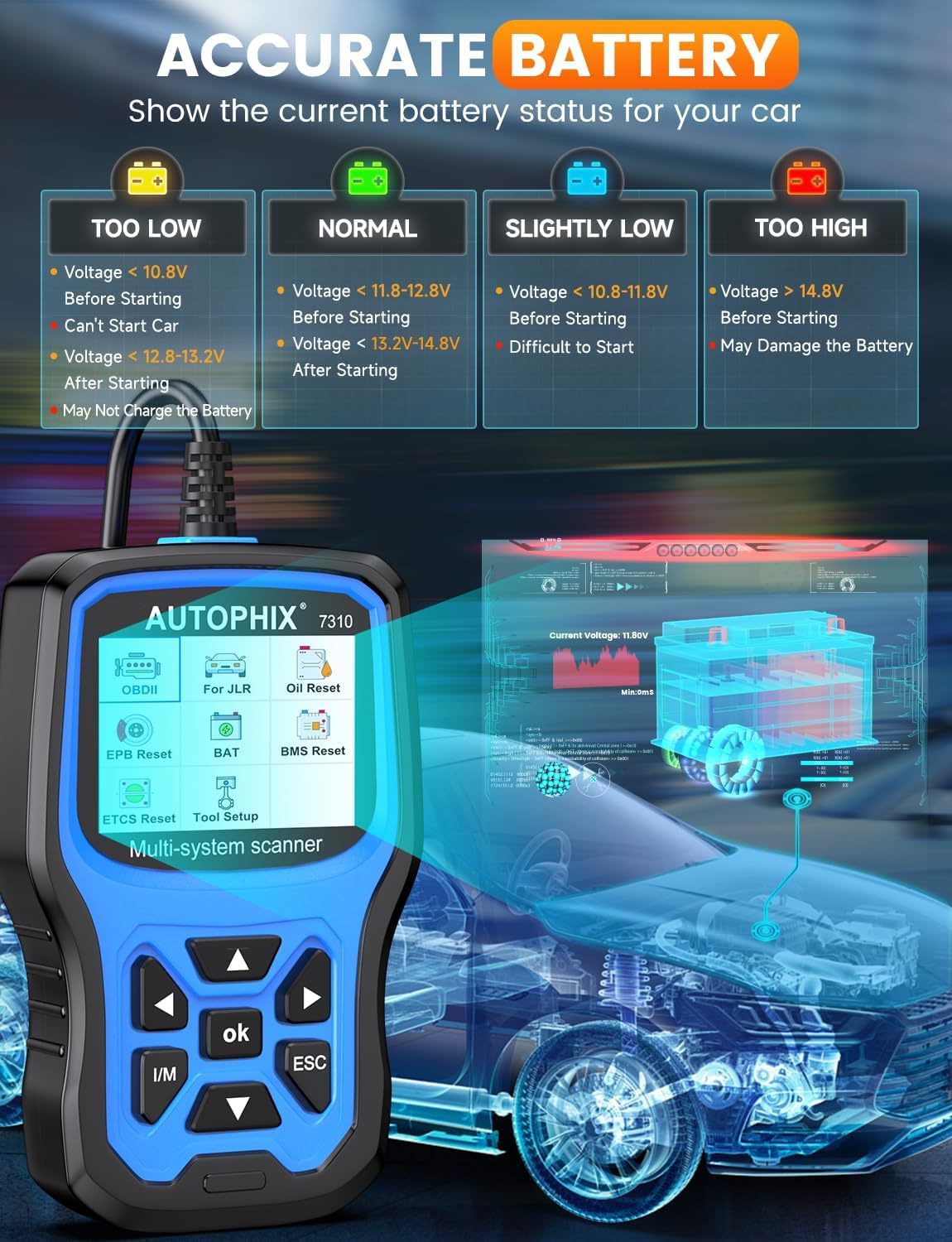 AUTOPHIX Strumento di scansione diagnostica completo 7310 compatibile con Land Rover e Jaguar, lettore di codici per auto, funzioni complete, scanner OBD2, strumento di registrazione della batteria