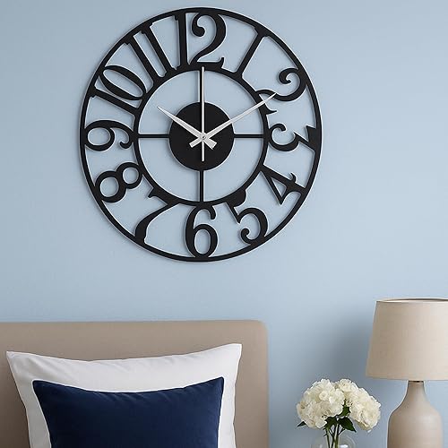 Miniatura 205 de Reloj de pared de metal de 20 pulgadas, redondo, silencioso, moderno, analógico, grande, funciona con pilas, reloj de pared para sala de estar, Negro