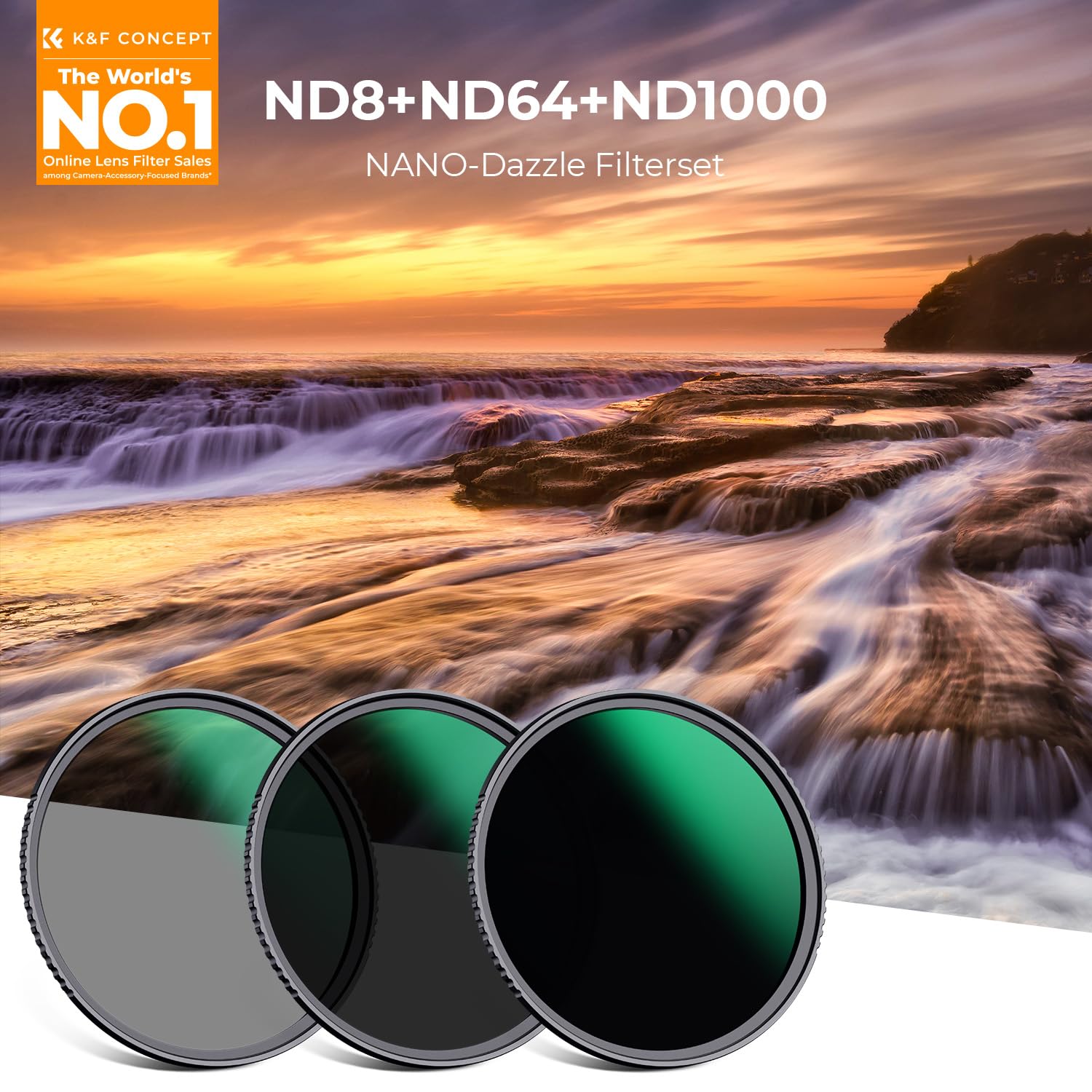 K&F CONCEPT 67mm ND Filterset ND8 + ND64 + ND1000 Filter + Tasche + 3 Tücher mit Fester Neutraldichte 3/6/10 Blendenstufen, Nanobeschichtung, HD, wasserdicht (Nano Dazzle-Serie)