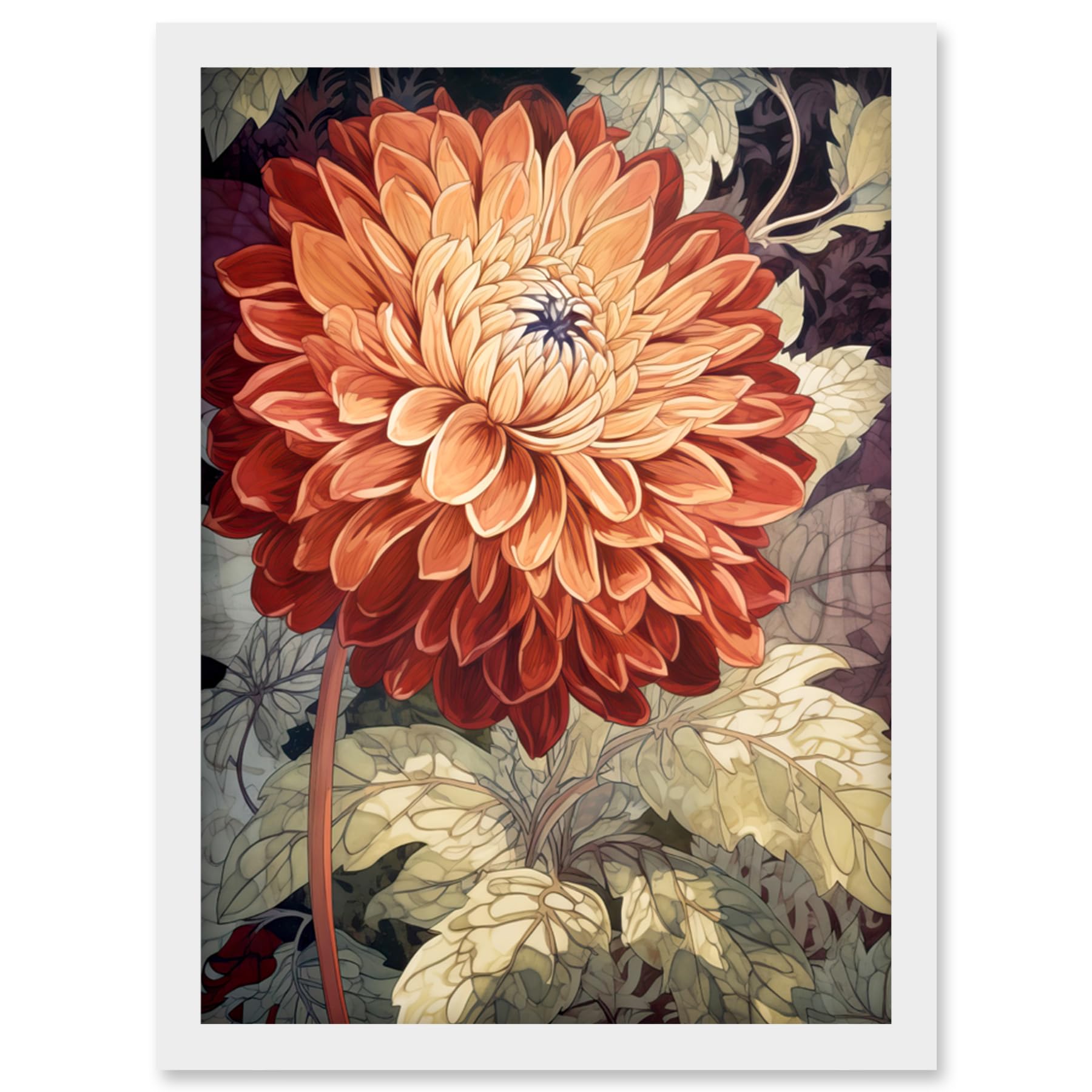 Artery8 Orange Dahlia Flower Watercolour Illustration Artwork Framed Wall Art Print A4