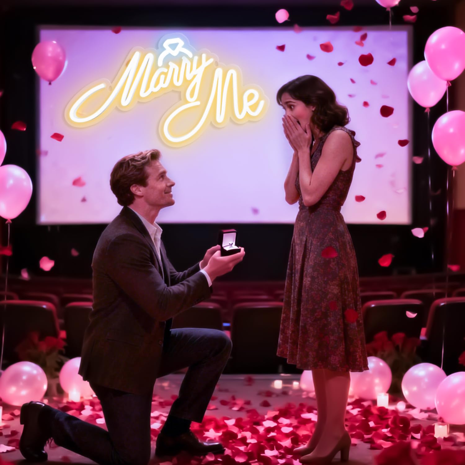 Neonschild mit Aufschrift "Marry Me", LED-Neonschild, Wanddekoration für Verlobungsantrag, Hochzeitszeremonie, Hintergrund, Dekoration, 40,6 x 22,9 cm, USB-betrieben, 10 warme Helligkeit