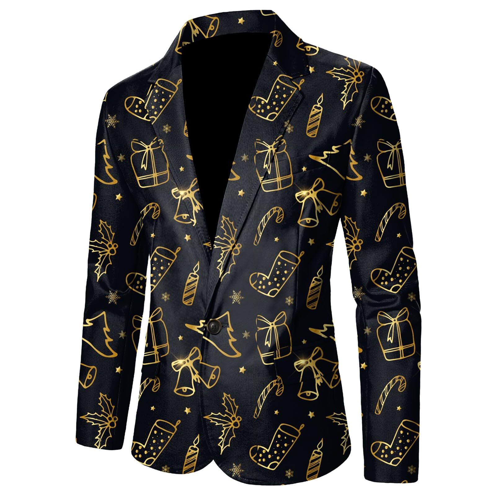Generisch Giacca di Natale da uomo, slim fit, con motivo natalizio, giacca da lavoro, giacca sportiva e festiva