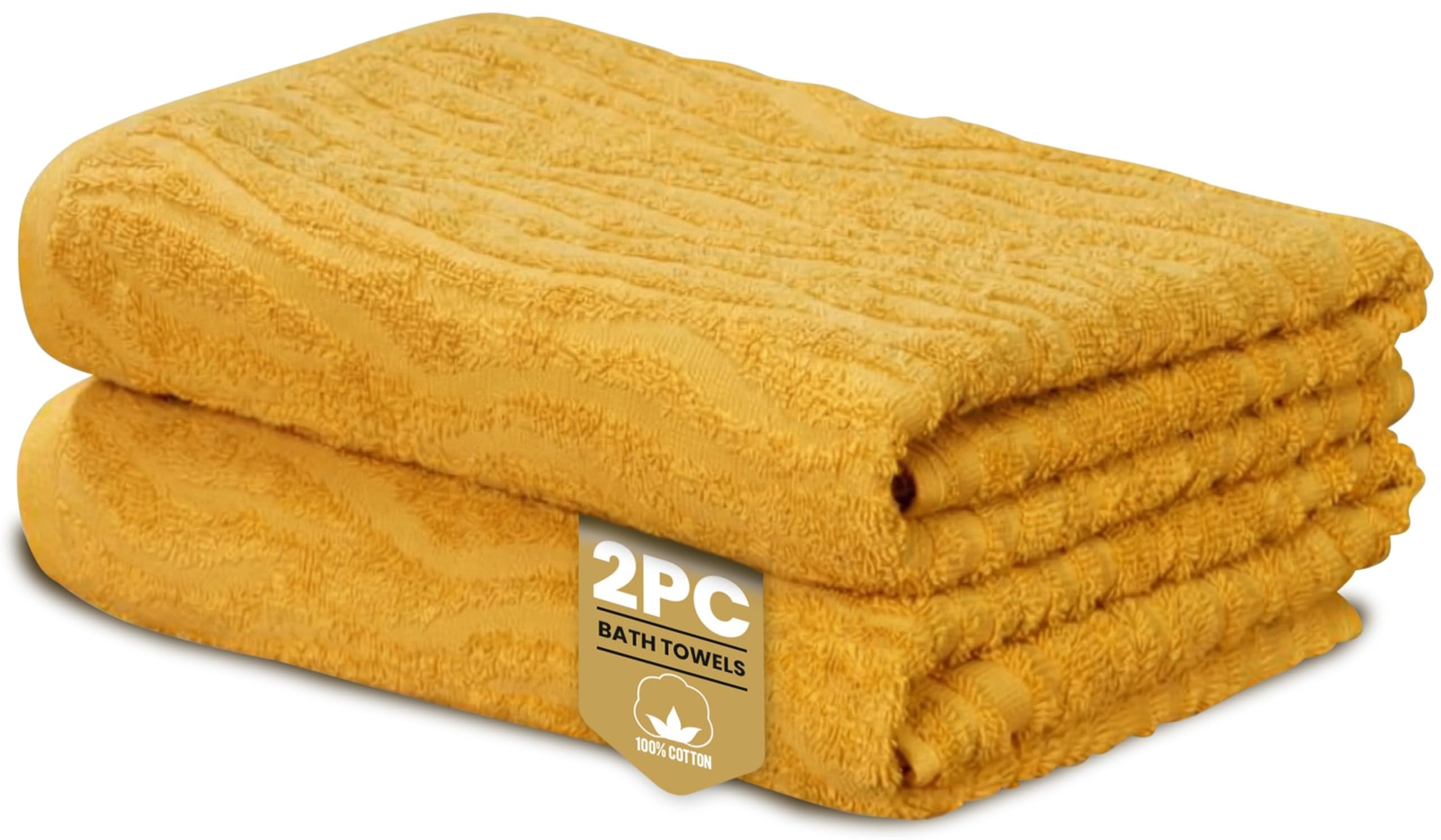 Rapport Home Safari Bath Towels 2-Pack | Mustard Yellow | 70x120cm | 100% Cotton 500gsm | Oeko-Tex Made in Green & BCI Certified