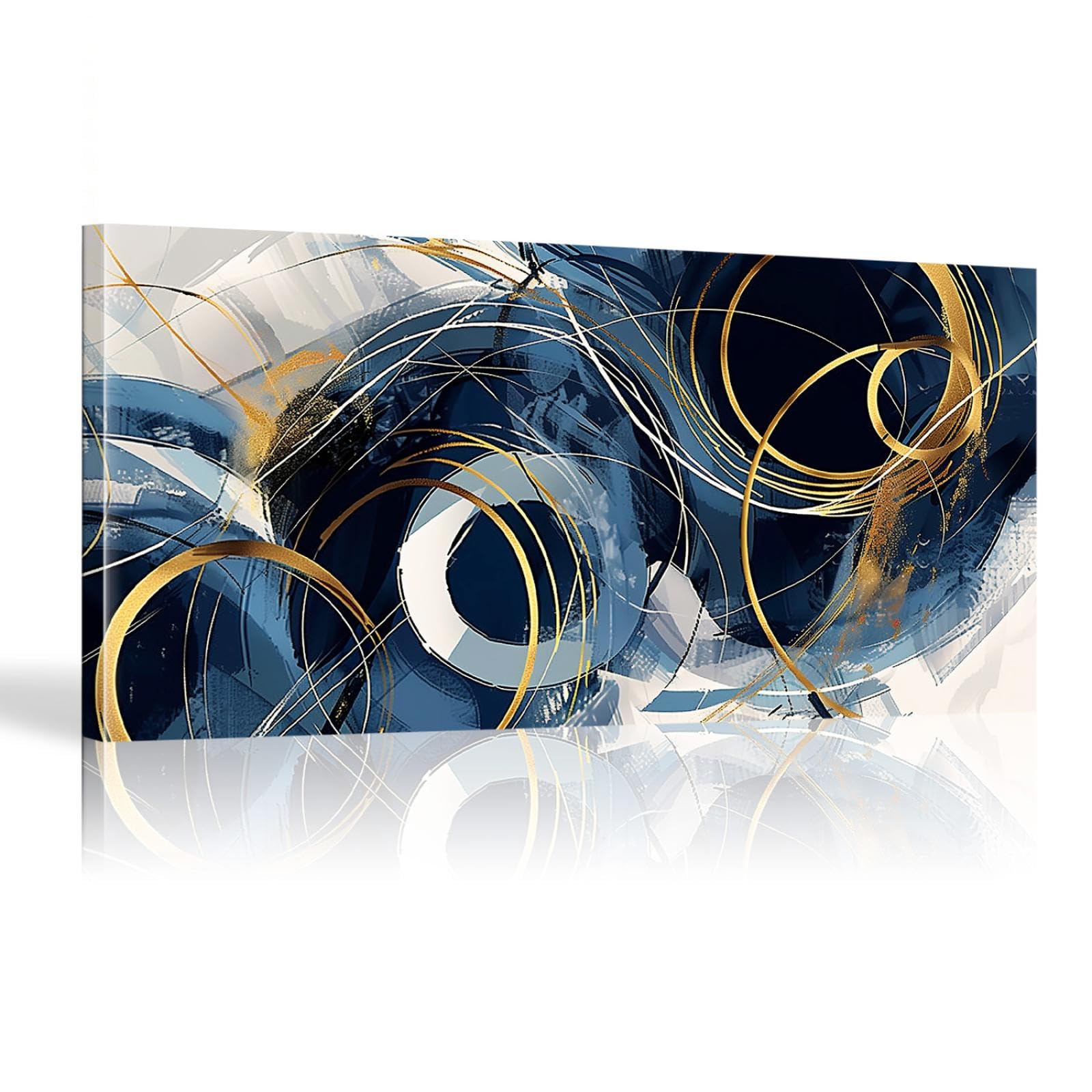 Lsyaluck Innerframe-10 Modern Blue Abstract Wall Decor Large Size Line Geometric Abstract Canvas Wall Art Abstract Picture Paitnings For Home Decor 70X140cm(28X55in) Innerframe