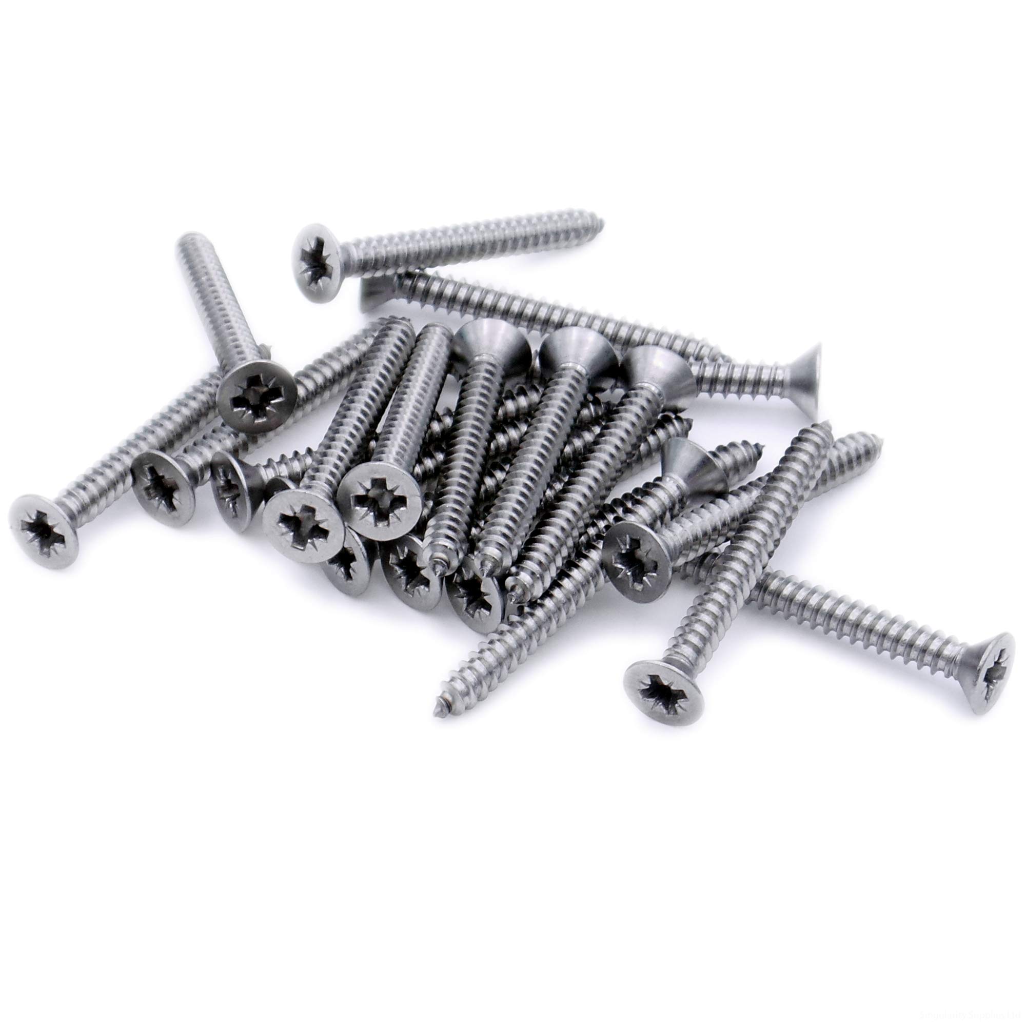 Singularity Supplies Silver No.10 X 1.25 (4.8Mm X 32Mm) Pozi Countersunk Self-Tapping Screw - Stainless Steel (A2) (Pack Of 20)