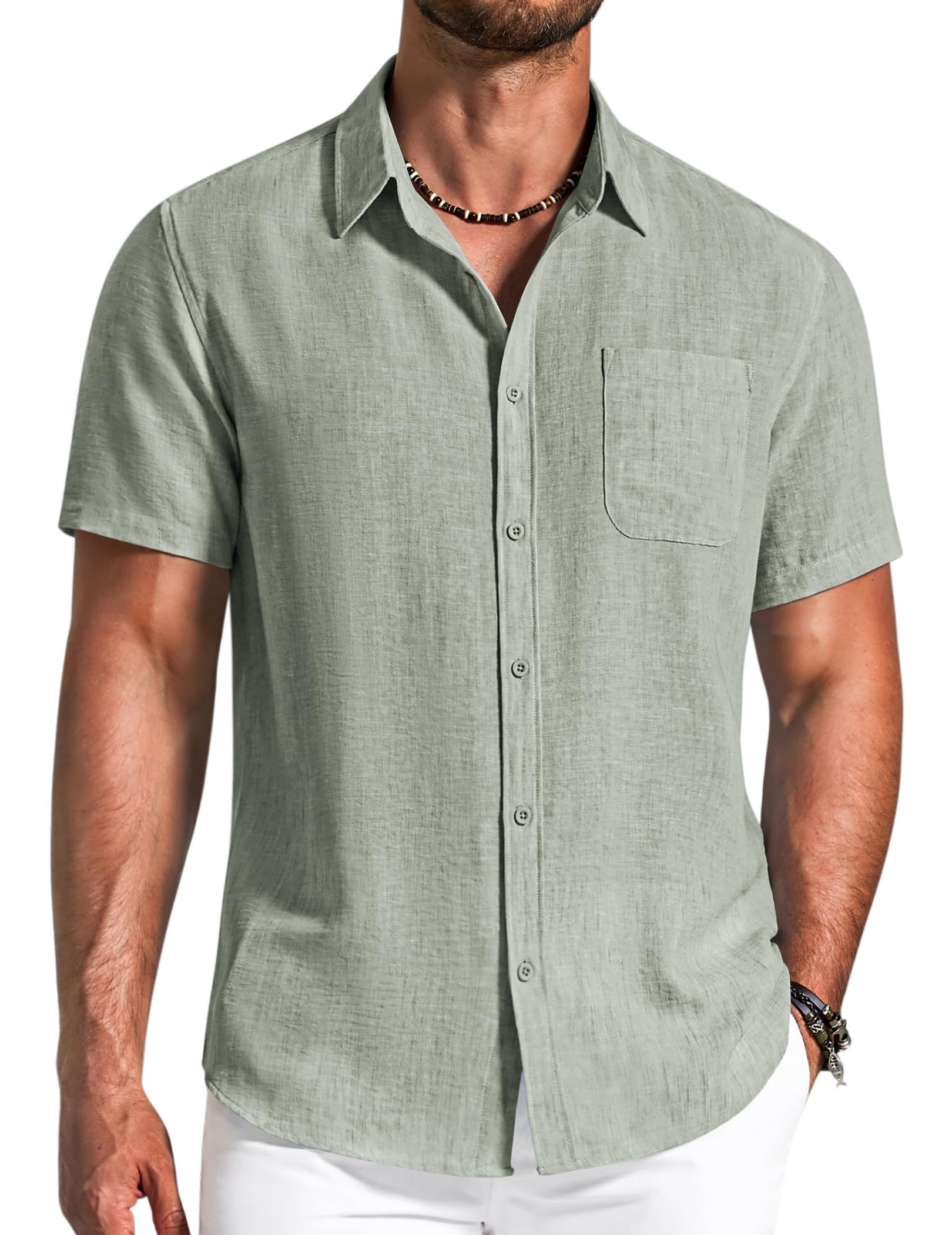 COOFANDY Hemd Herren Kurzarm Klassisch Bequem Sommerhemd Casual Freizeit Strand Shirt mit Brusttasche