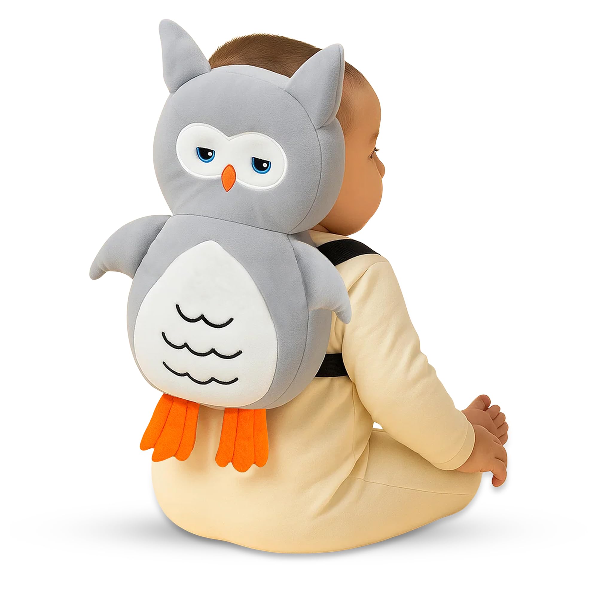GLUN® Baby Cute Owl Soft Cushioning Fall Protector Backpack Pack of 1 Grey Colour, Adjustable Shoulder Belt, Head Protection Back for 6-12 Month Toddler Babies