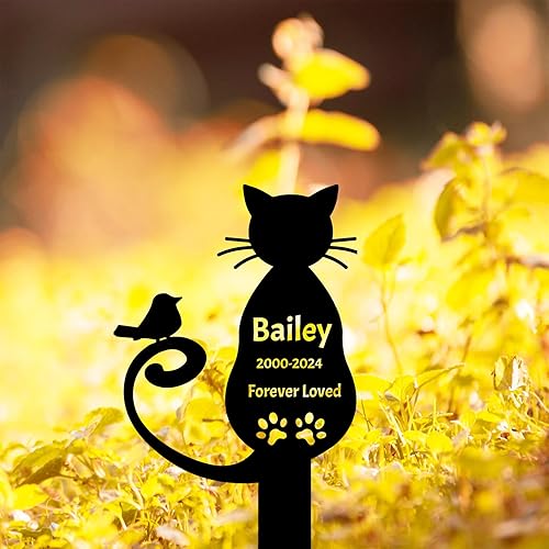 Miniatura 8 de GRJIRAC Placa conmemorativa de metal personalizada con estaca conmemorativa de gato, marcador de recuerdo de tumba de gato personalizado con alas y