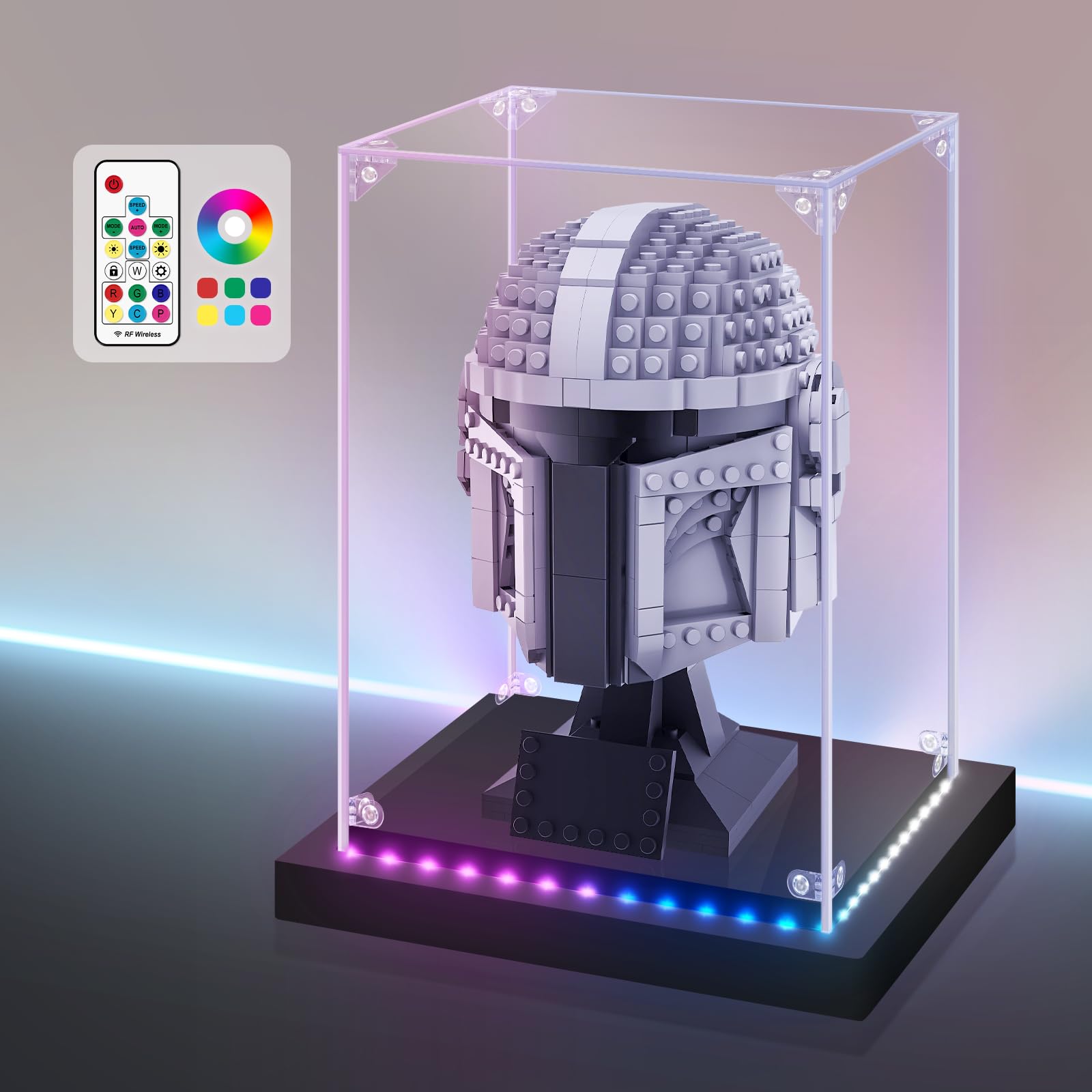 Huijintao Colorful Light Acrylic Display Case With Rgbw Color Changing Led Light, Clear Display Box For Memoribilia Action Figures, Self-Assembly Dustproof Showcase With Black Base, 7.9X7.9x9.8inch