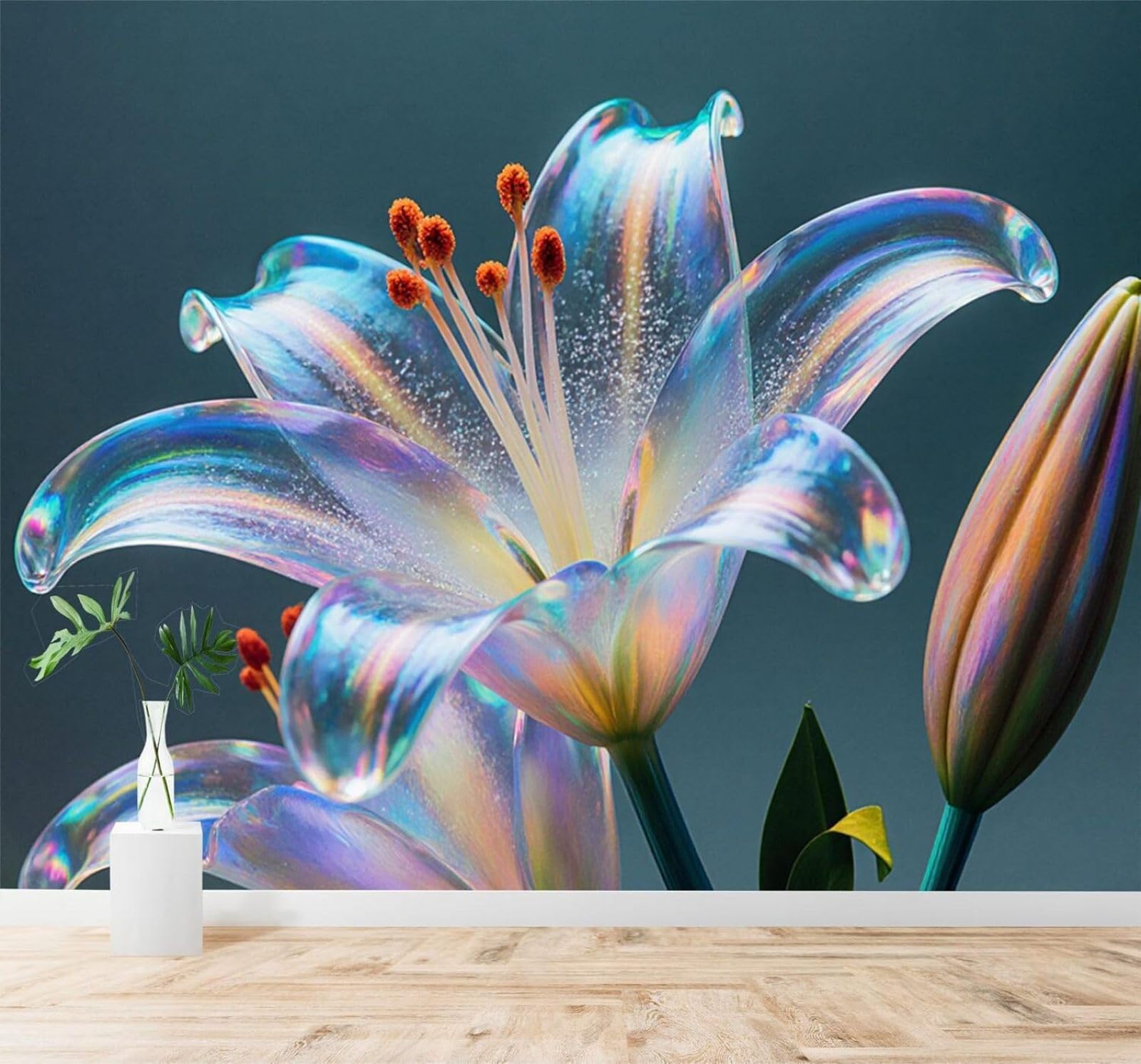 XLMING Rainbow Lily Petals Buds Elegance Botanical Art 3D Wallpaper Silky Texture Home Study Office Grey Dining Room Sofa Bedroom Living Room TV Backdrop-250cm×170cm