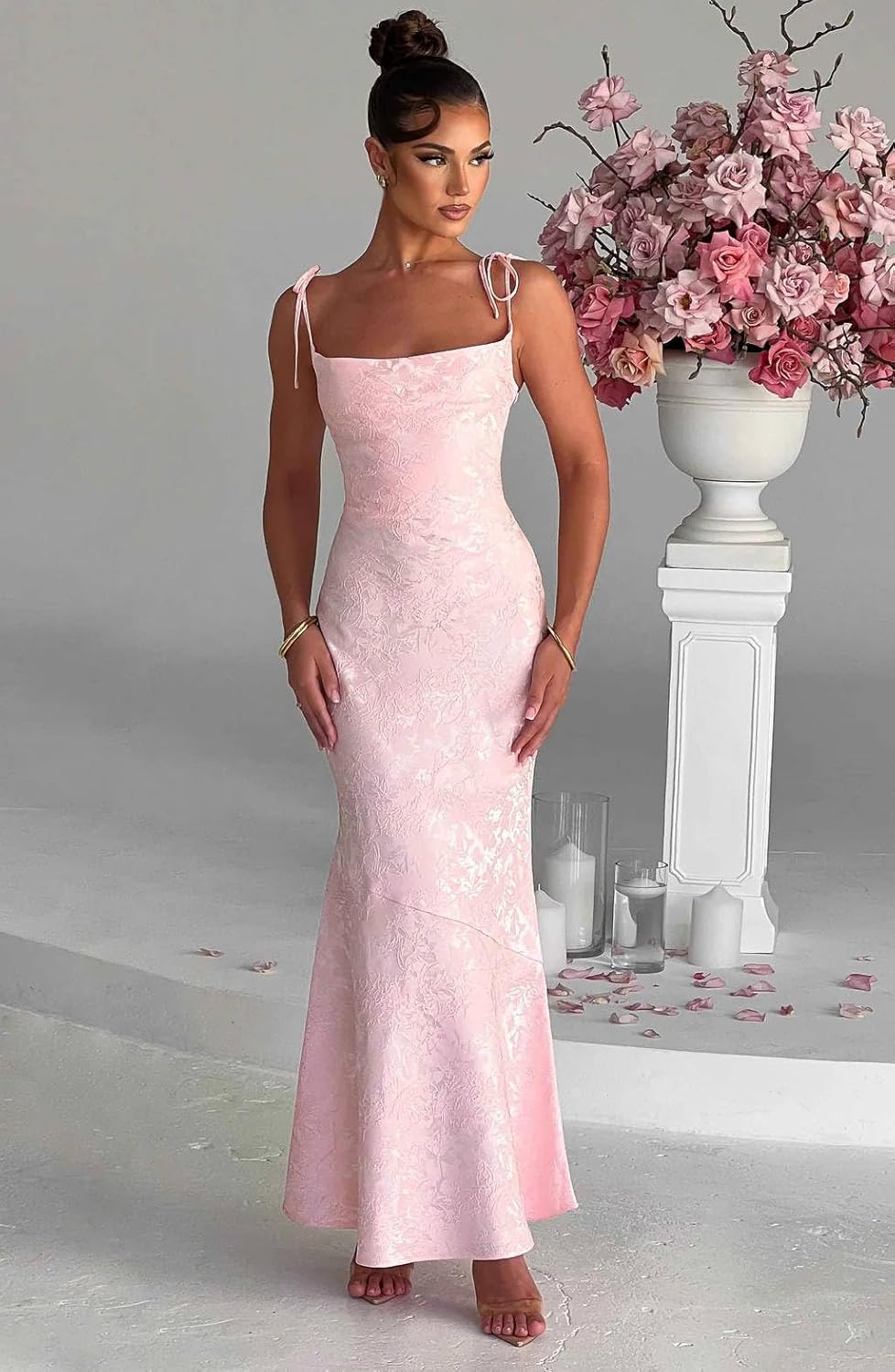 Jacquard Satin Prom Dresses Spaghetti Straps Long Bridesmaid Dress Mermaid Corset Formal Cocktail Gown