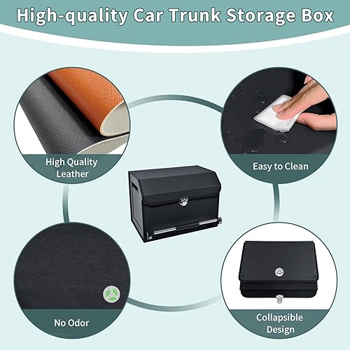 Miniatura 6 de XCF Organizador de maletero de automóvil, organizador de maletero de cuero plegable duradero con tapa y asa resistente, organizadores portátiles de