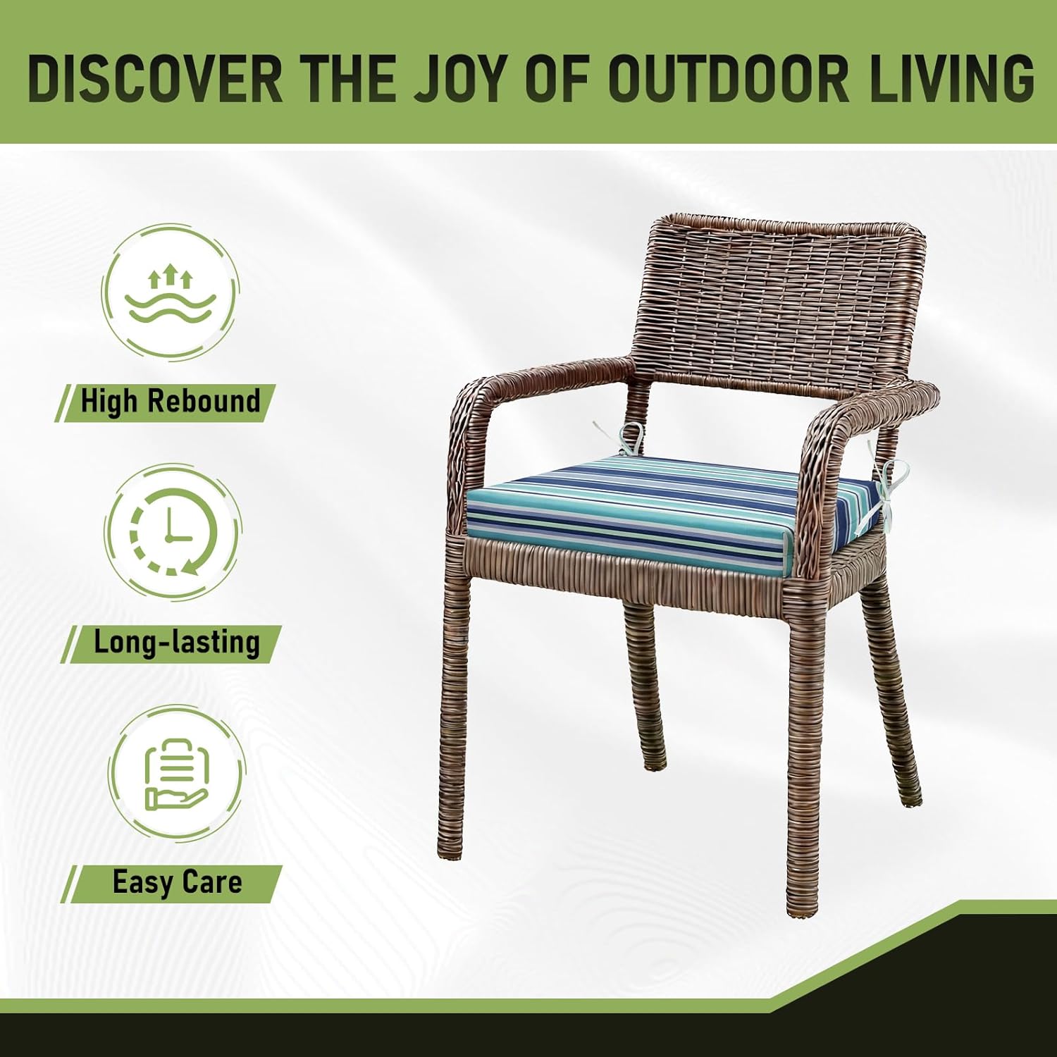 Basic Beyond Outdoor Chair Cushions Set of 2, Square Corner Outdoor Cushions for Patio Furniture, Water Resistant Patio Chair Cushions with 2 Ties, 18.5x16x3, Pinstriped Blue image 5