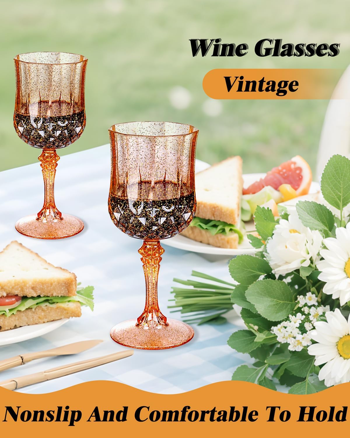 Ciaell 24PCS Amber Plastic Wine Glasses - 7 Oz Amber Vintage Drinking Glasses - Disposable Water Goblets Set for Party Wedding, Bar, Wine, Beer - Image 2
