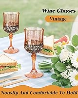 Vista 2 de Ciaell 24 copas de vino de plástico ámbar – 7 oz ámbar vintage vasos – Juego de copas de agua desechables para fiestas, bodas, bares, vino, cerveza