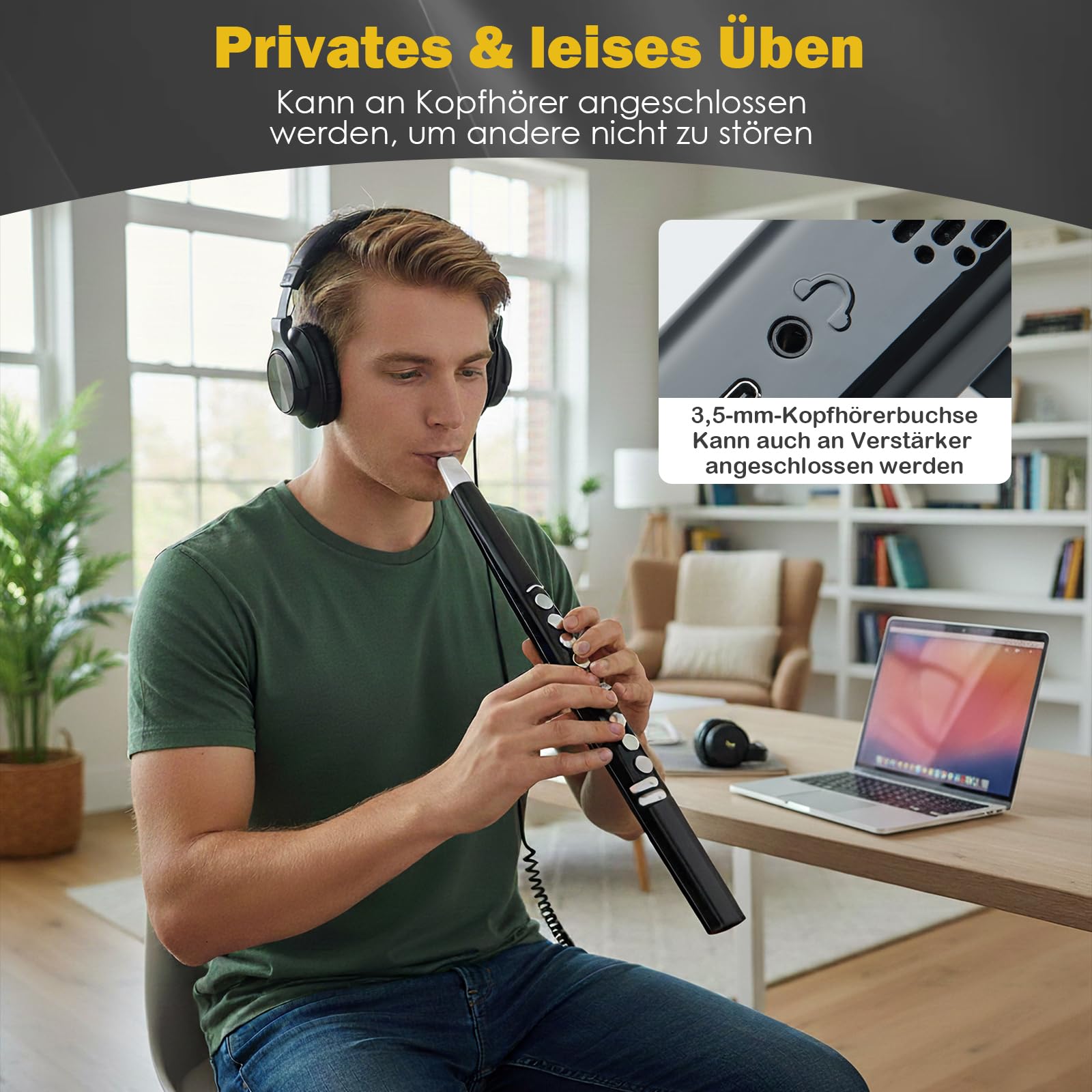 COSTWAY ektronisches Blasinstrument, tragbares Blasinstrument mit 13 Tönen, 2 Fingerings & 3 Empfindlichkeitsstufen, EWI mit kabelloser Verbindung & MIDI für Anfänger, Kinder und Erwachsene