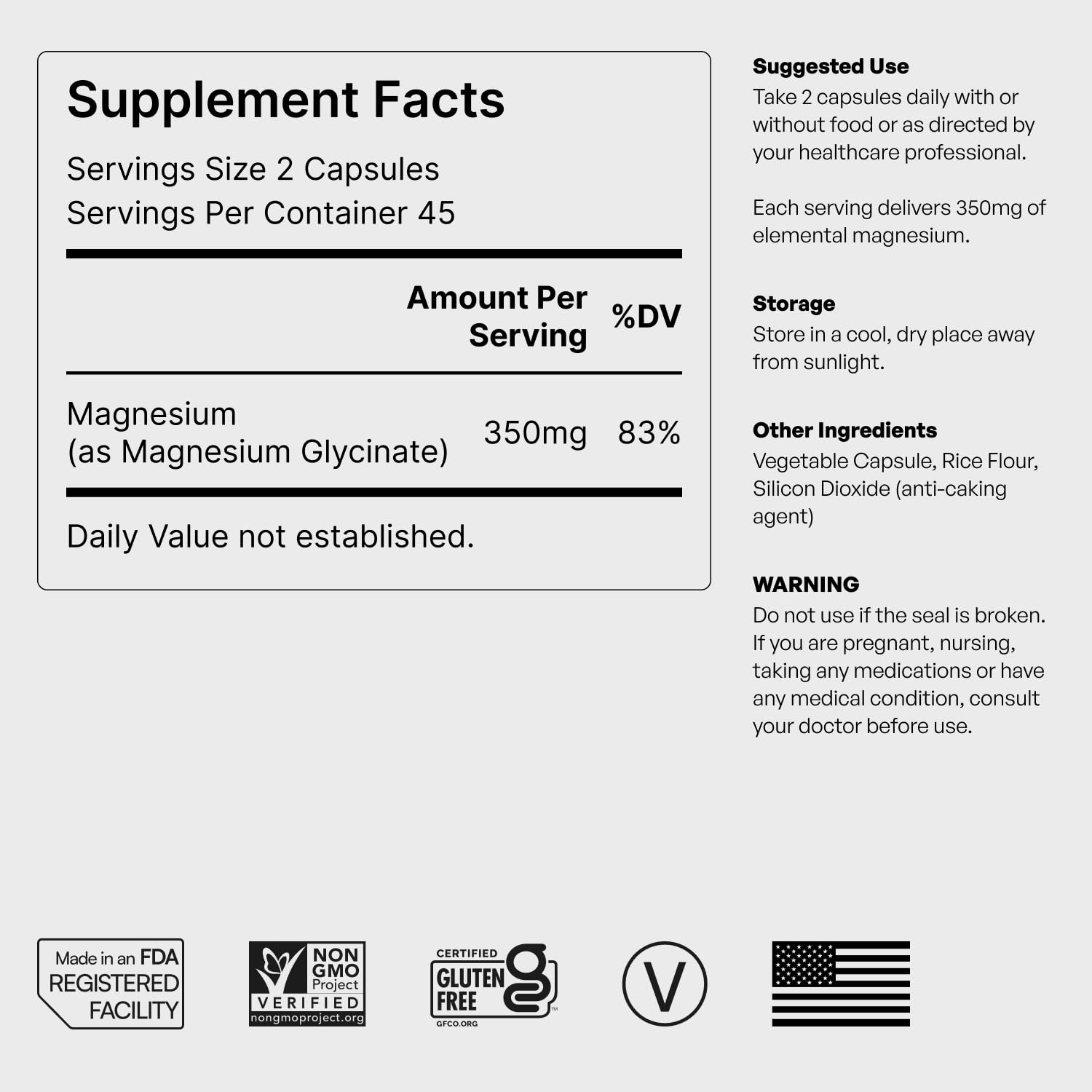 Pure Magnesium Glycinate - Magnesium for Sleep, Stress, Muscle & Nerve Support - High-Absorption, Non-GMO, Vegan - 90 Capsules (350mg) — Amazon image 8