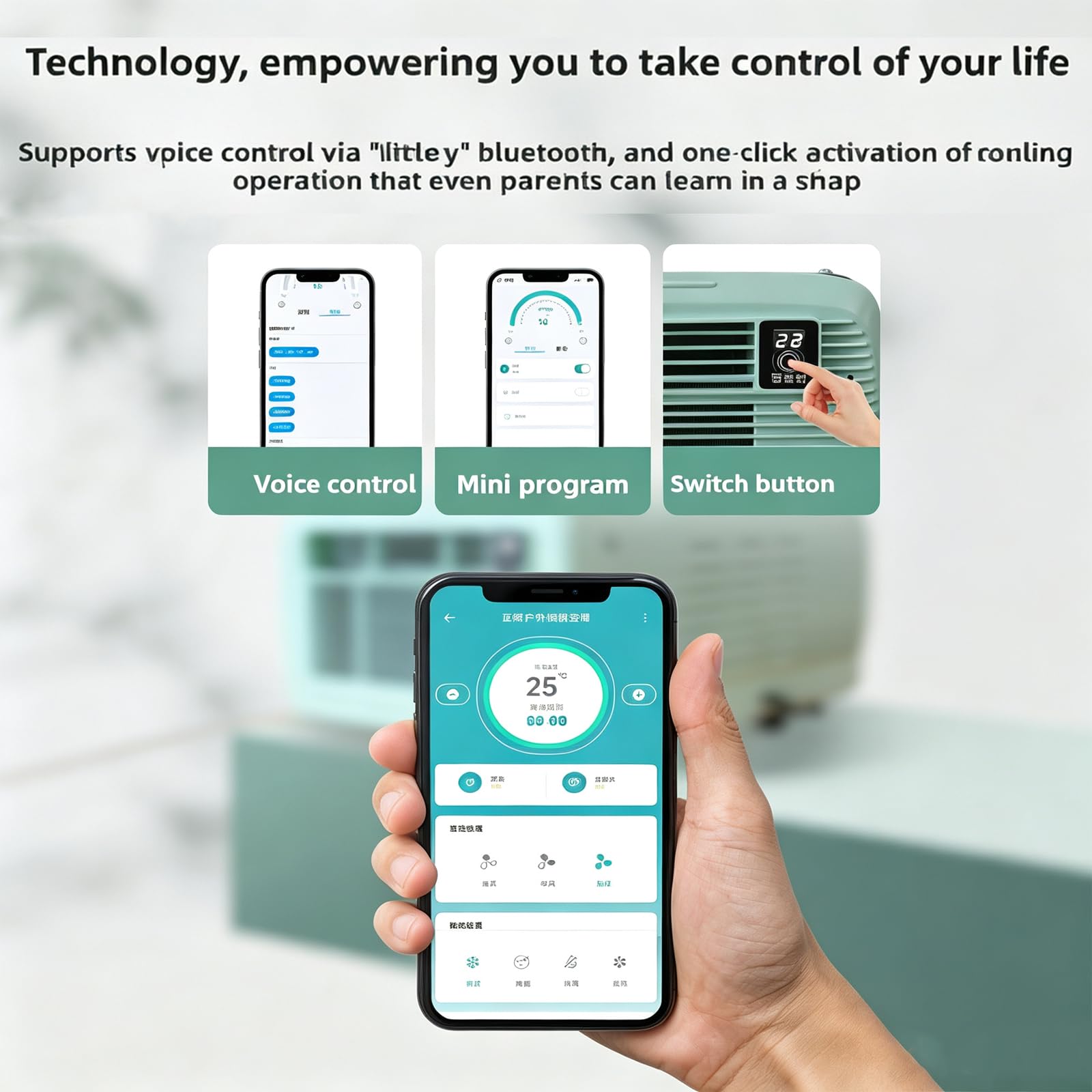 Mini przenośna klimatyzacja 650W Chłodnica sprężarki, 3 tryby App Control Cichy dla namiotu Samochód Camping RV Sypialnia 12H Timer Oszczędność energii Kompaktowa konstrukcja