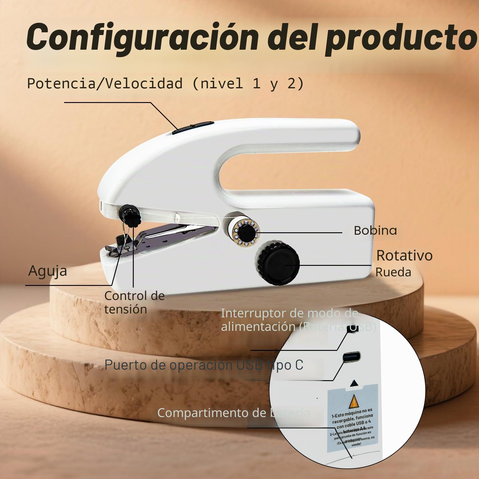 Mini máquina de coser con accesorios de costura, máquina de coser recargable portátil, herramienta de puntada rápida eléctrica portátil para uso doméstico, para coser ropa, cortinas, bricolaje hogar y