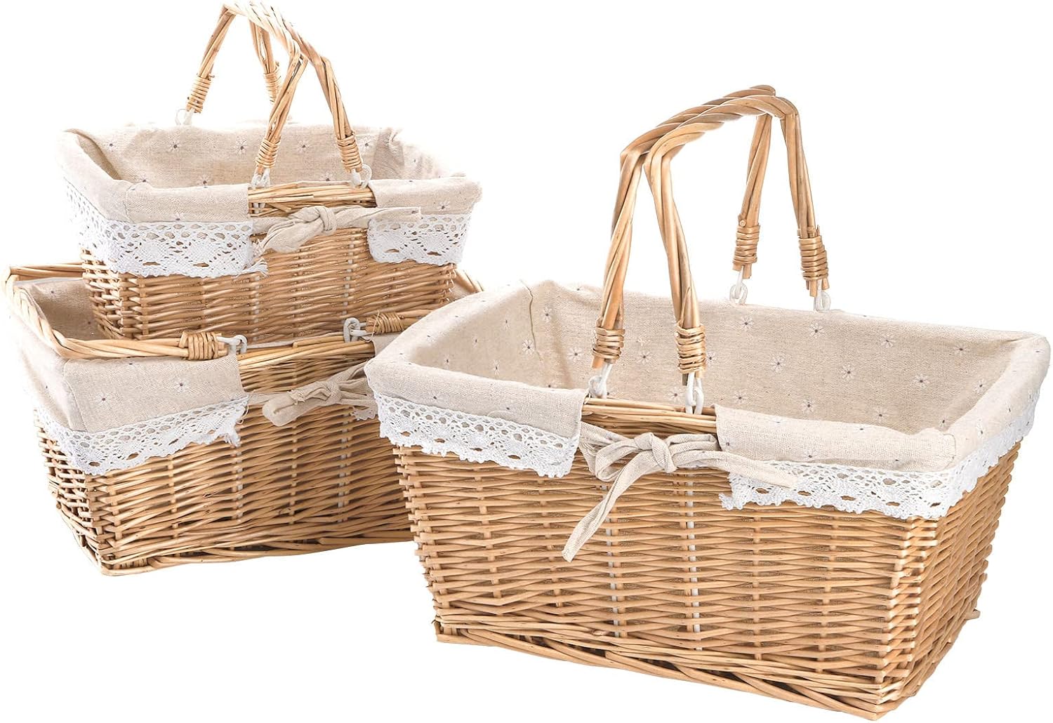 ZOOFOX Set of 3 Wicker Picnic Basket with Handles, Willow Empty Storage Basket for Egg Gathering, Wine, Candy Gift and Toy, Wedding Basket : Patio, Lawn & Garden