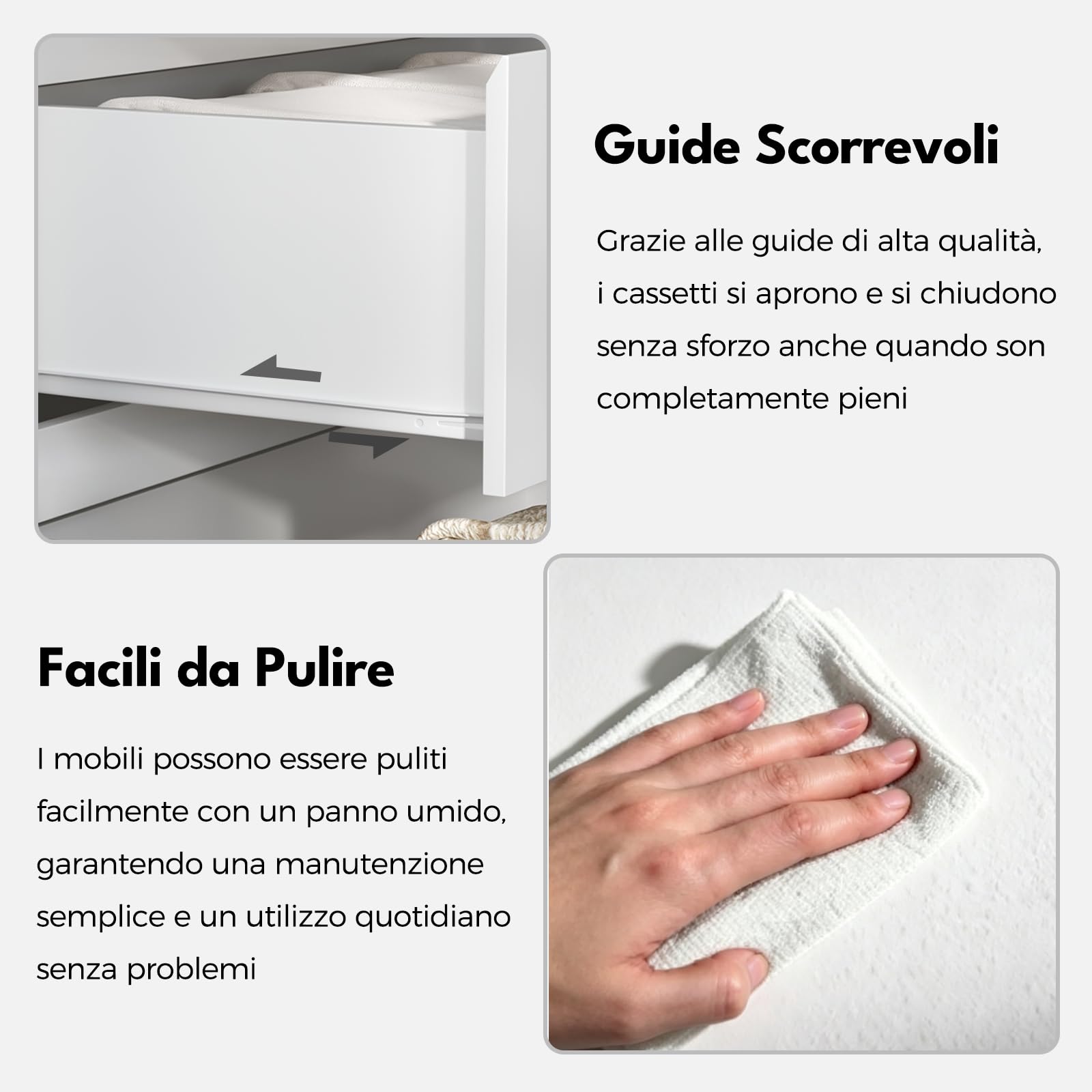 BEWISHOME Cassettiera Camera da Letto Moderna,Settimino con 5 Cassetti,Cassettiera Bianca,Salvaspazio,Mobile Camera da Letto per Soggiorno,Bagno e Ingresso,68x38x94 cm,EKCG07W