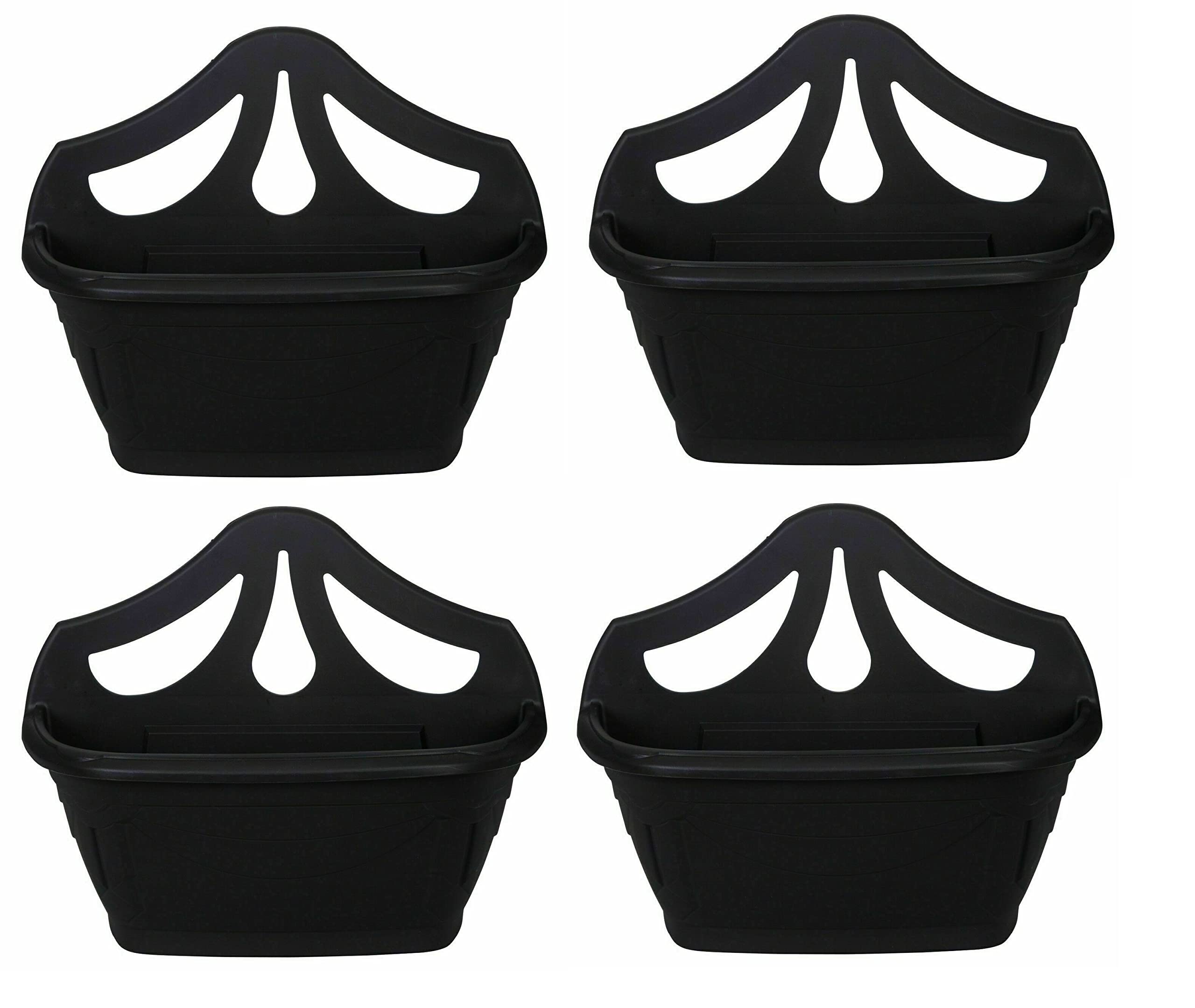 Fence Wall Planter Plant Flower Basket Pot Container Venetian Garden Box Plastic UK (Wall Planter 31 cm Black, 4)