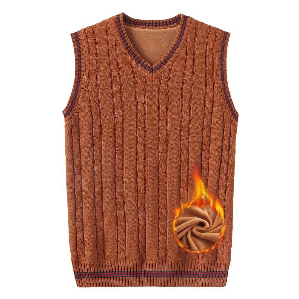 Homme Pulls Tricoté sans Manche Gilets Col en V Chaud Gilet Hiver Chandail Doublure Polaire Épais Pull Gilets Débardeurs en Laine Pullover