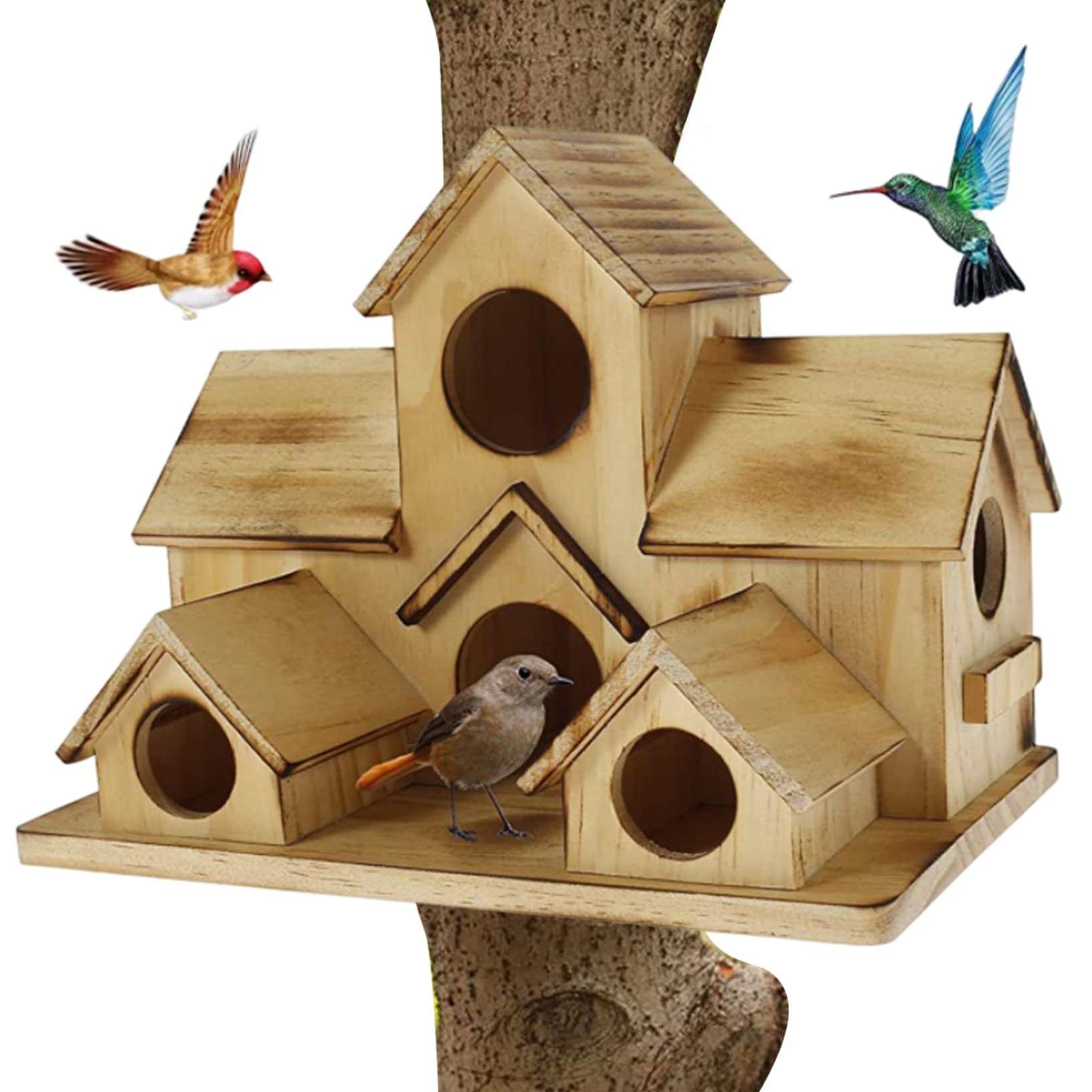 Maison d'oiseau en bois multi-trou pour animer votre décor de jardin