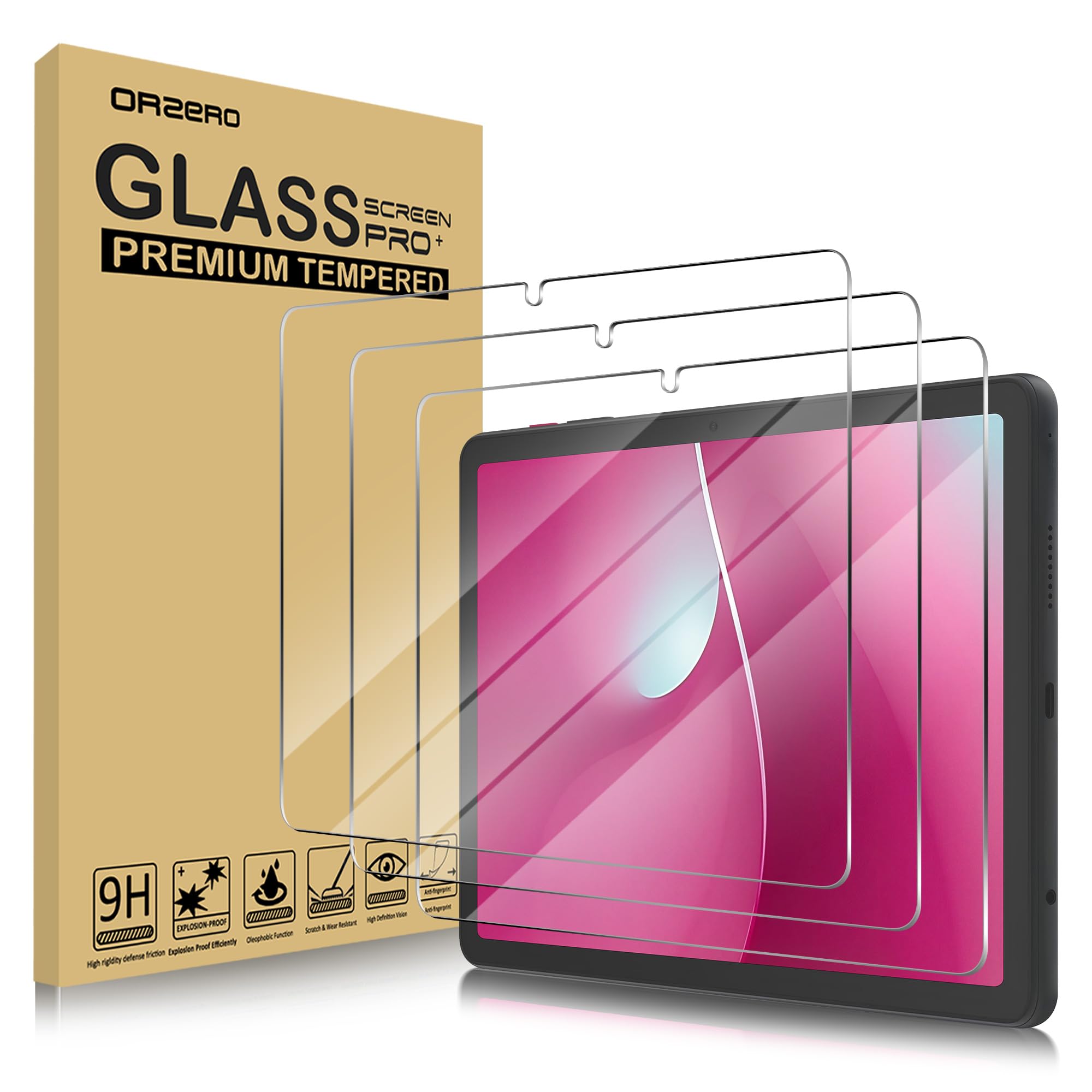 Orzero (3 Pack Compatible for T-Mobile Revvl Tab 2 5G 10.1 inch 2025 Tempered Glass Screen Protector, Protector De Pantalla 9H High Definition Anti-Scratch Bubble-Free
