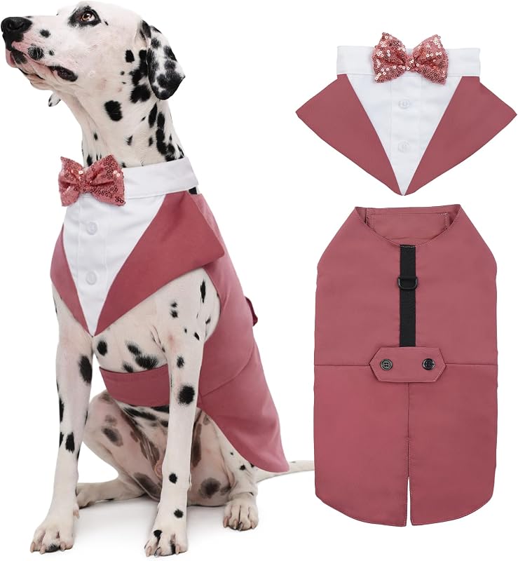 Fantasia para Cães Kuoser com Smoking, Bandana e Argola D, Tamanho L