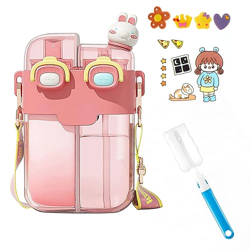 wlpxavz Botella de agua Kawaii, botella de agua para niños de gran capacidad de 26 onzas con correa extraíble, botella de agua portátil a prueba de