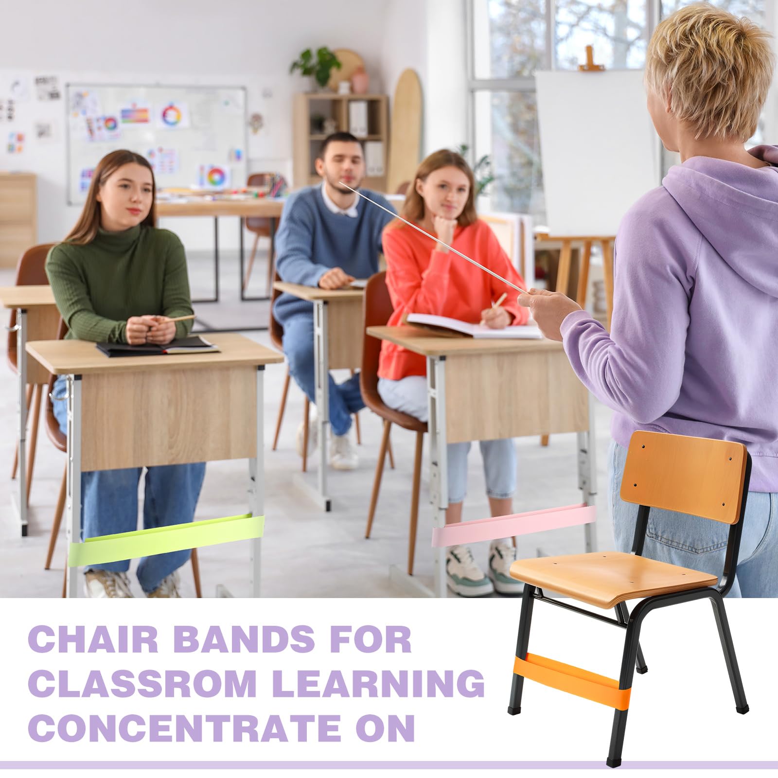 Sratte 60 Stück Stuhlbänder für Kinder mit zappeligen Füßen, Fidget-Bänder, alternative flexible Sitzgelegenheit im Klassenzimmer, für Kinder mit sensorischem ADHS, ADS, Autismus und sensorischen