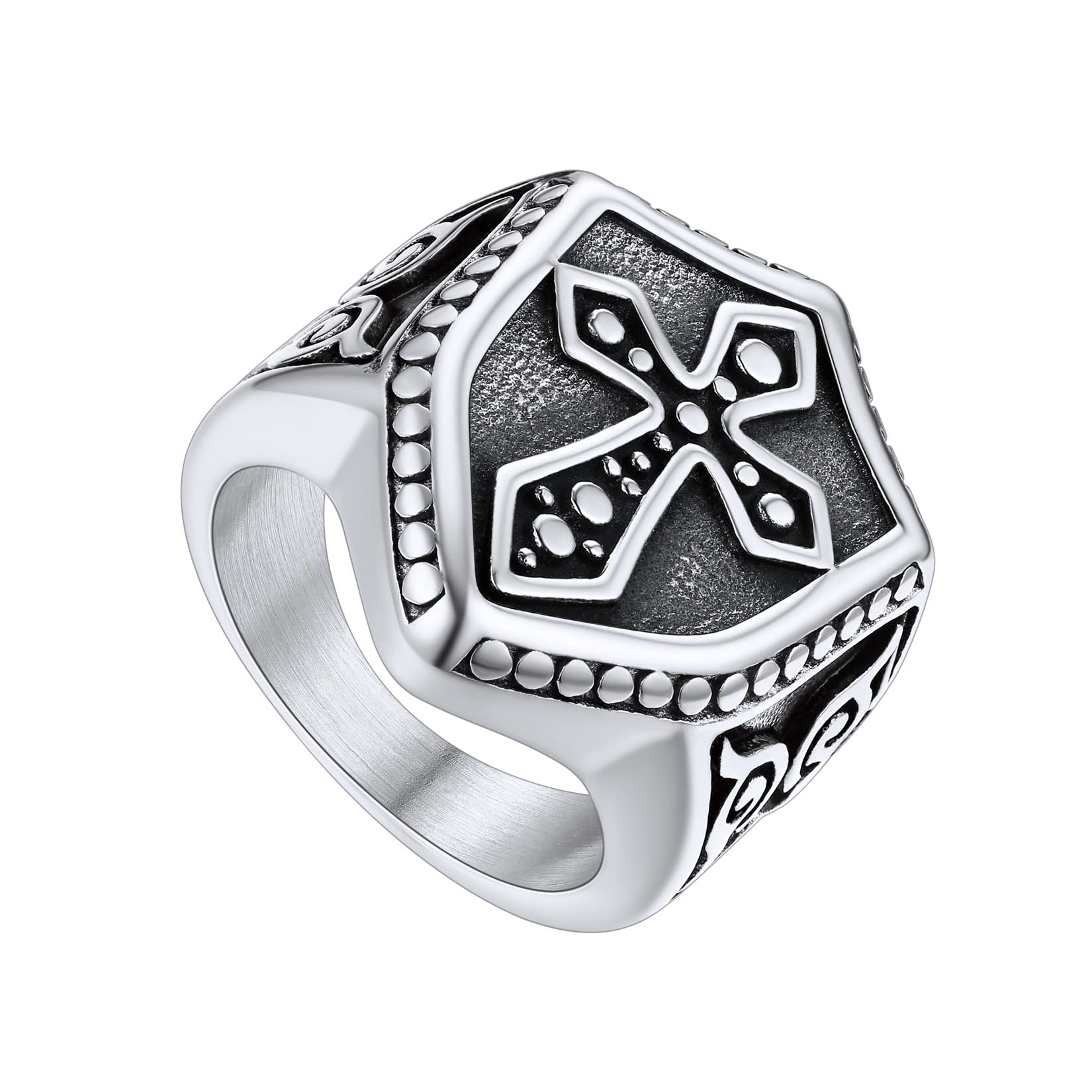 U7 Anello Templare Scudo da Uomo in Acciaio Inossidabile Placcato Oro/Nero Anello Cavaliere Scudo Talgia 14,5-32,5 Anello Templare da Uomo Regalo per padre papà