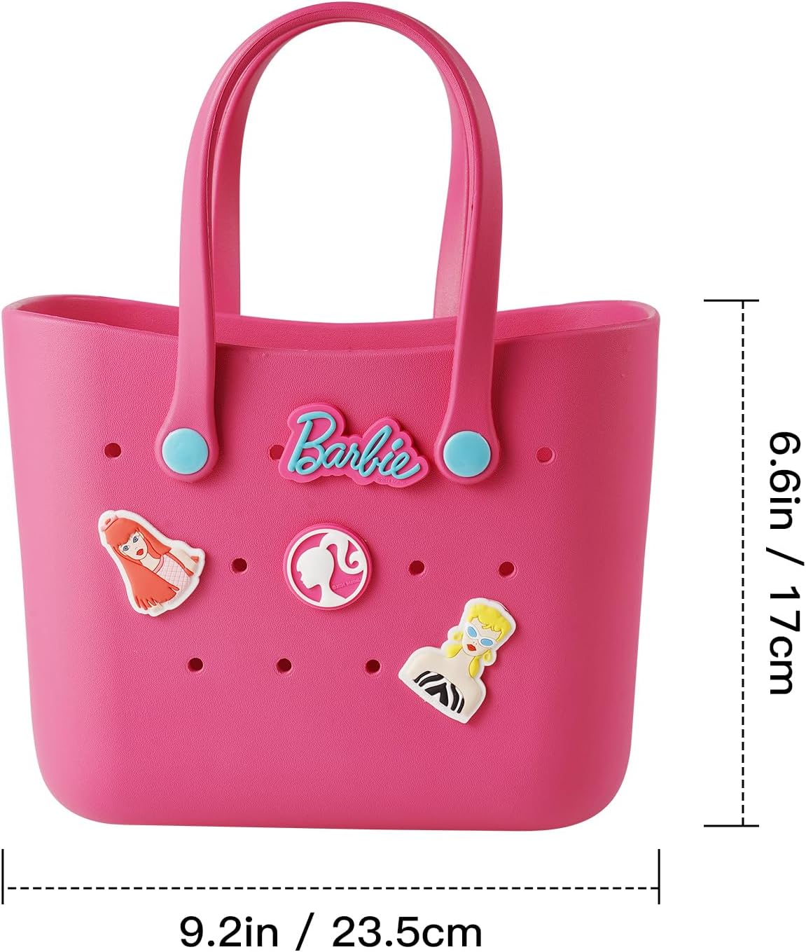 MINISO Barbie Tote Bag, Reusable Small Rubber Waterproof Bag, Cute Design Practical And Portable Handbag for Work Travel (ROSE)