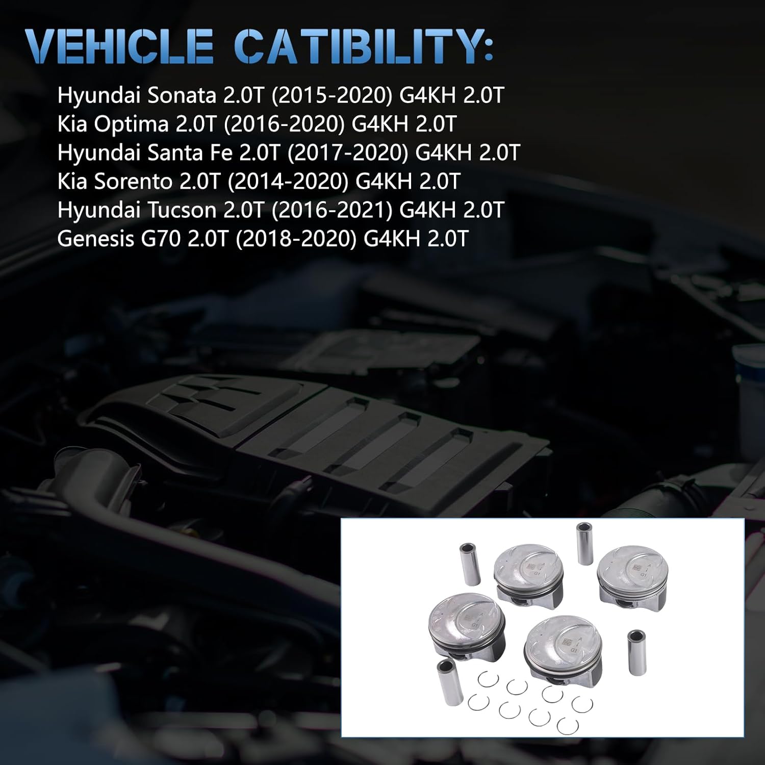 4PC Engine Pistons Rings Kit 23410-2G410 for Kia Optima Sorento Hyundai Sonata 2014-2020 G4KH 2.0L Turbo Direct OE Replacement