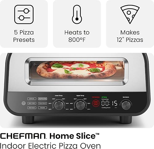 Miniatura 2 de CHEFMAN Horno de pizza para interiores  Hace pizzas de 12 pulgadas en minutos, calienta hasta 800 F  Máquina de pizza eléctrica para encimera con 5