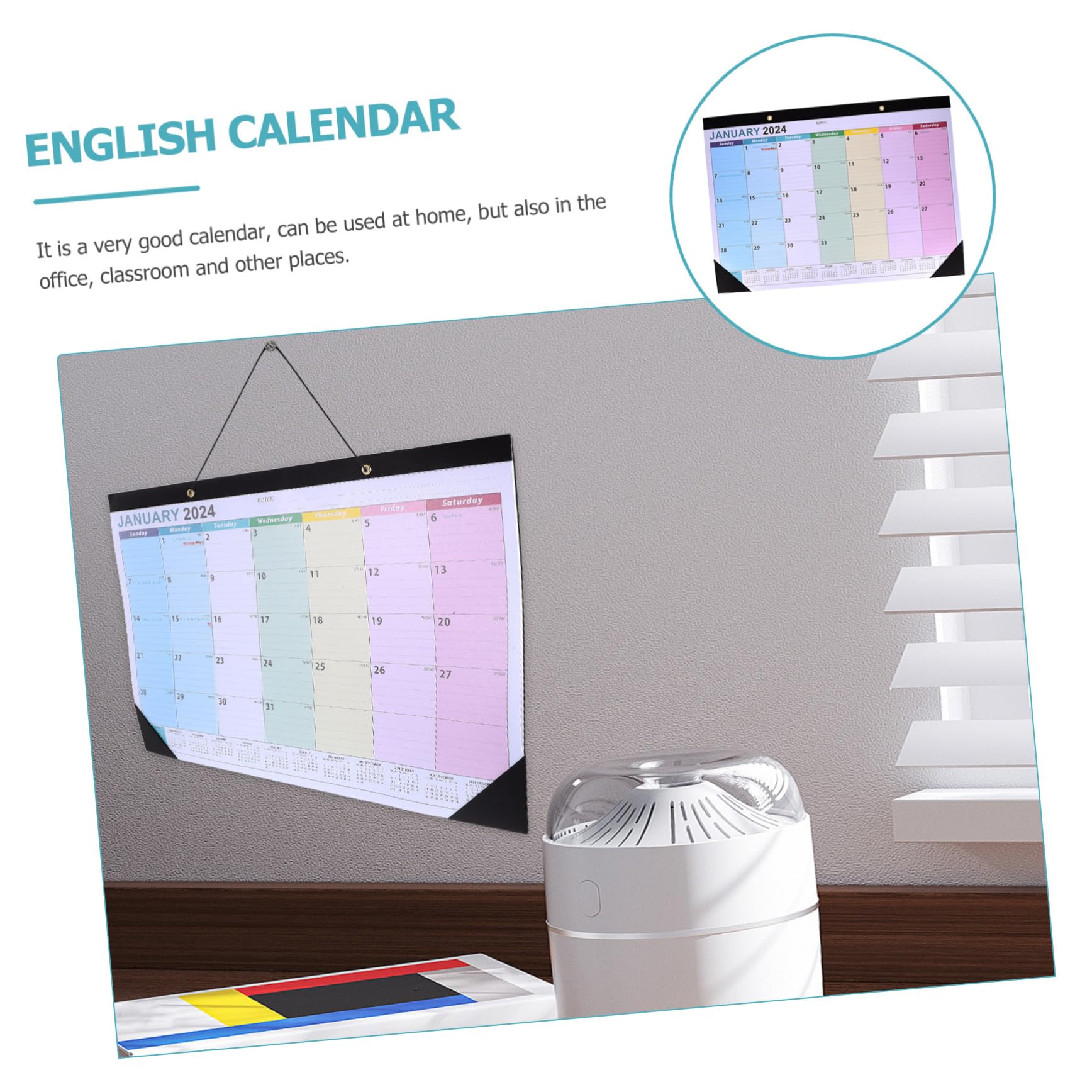 SEWACC 4 Piezas Calendario de pared 2024 calendario mensual de la calendario agenda ingles agenda personal calendarios de mesa calendario mensual para la oficina Papel
