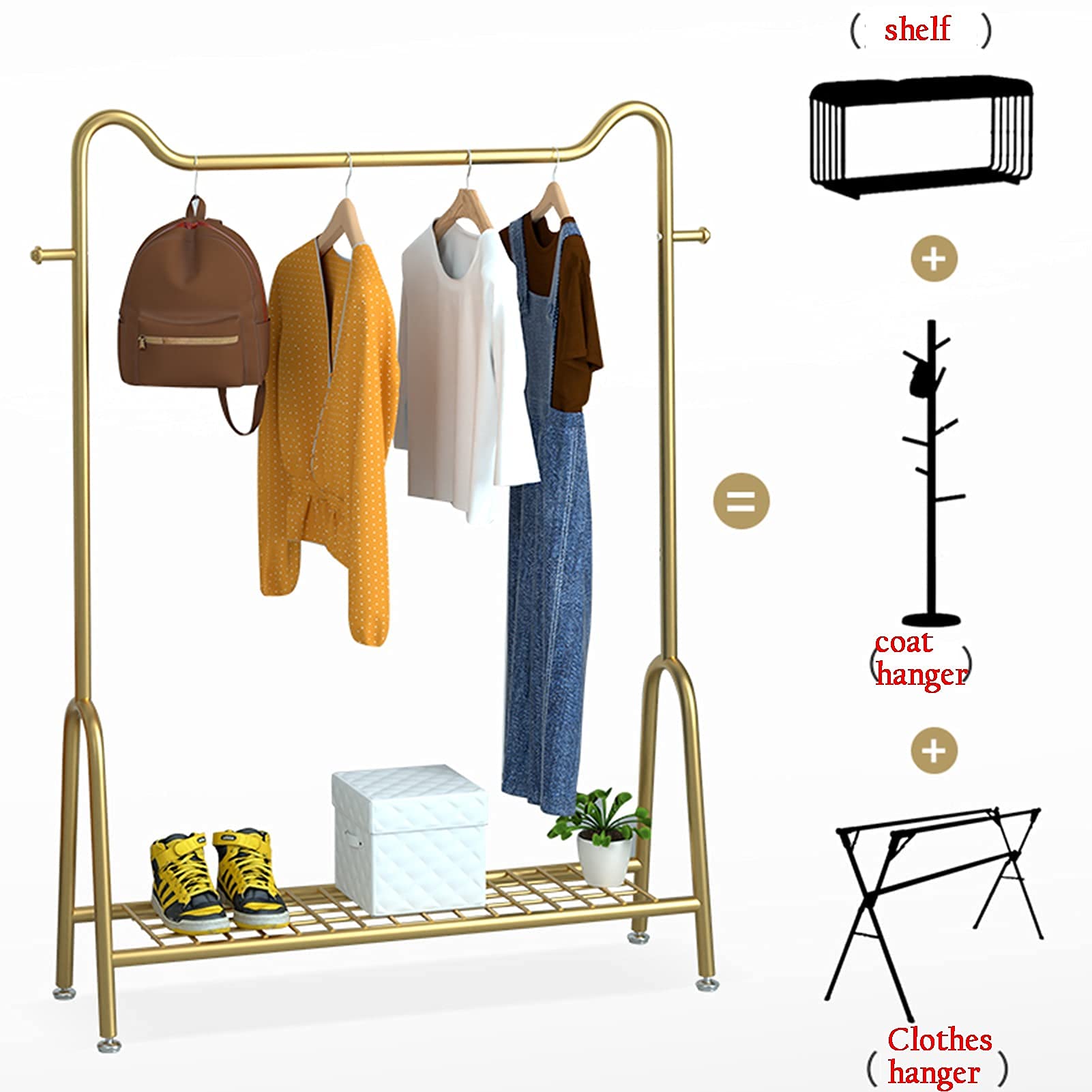 Garderobenständer Kleiderständer aus Metall im nordischen Stil Kleiderständer mit unterem Ablagefach Aufhänger strapazierfähige Kleiderstange für den Heim-/Einzelhandelsgebrauch Golden (Size : 100x3
