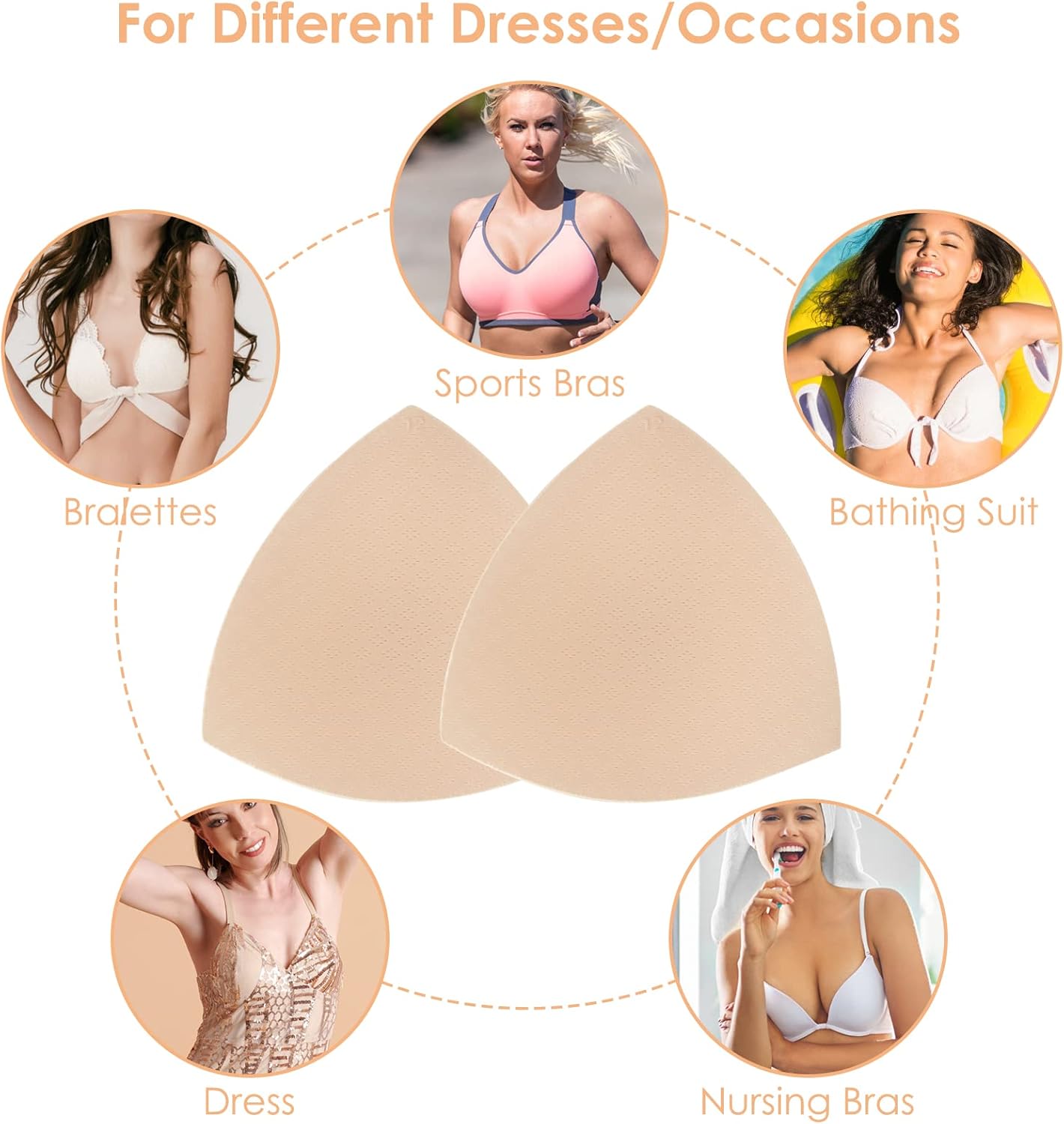 2 Pairs Bra Pads Inserts, Triangle Breathable Bra Inserts Skin Color Removable Breast Padding Bra Pads for Women Girls - Image 7