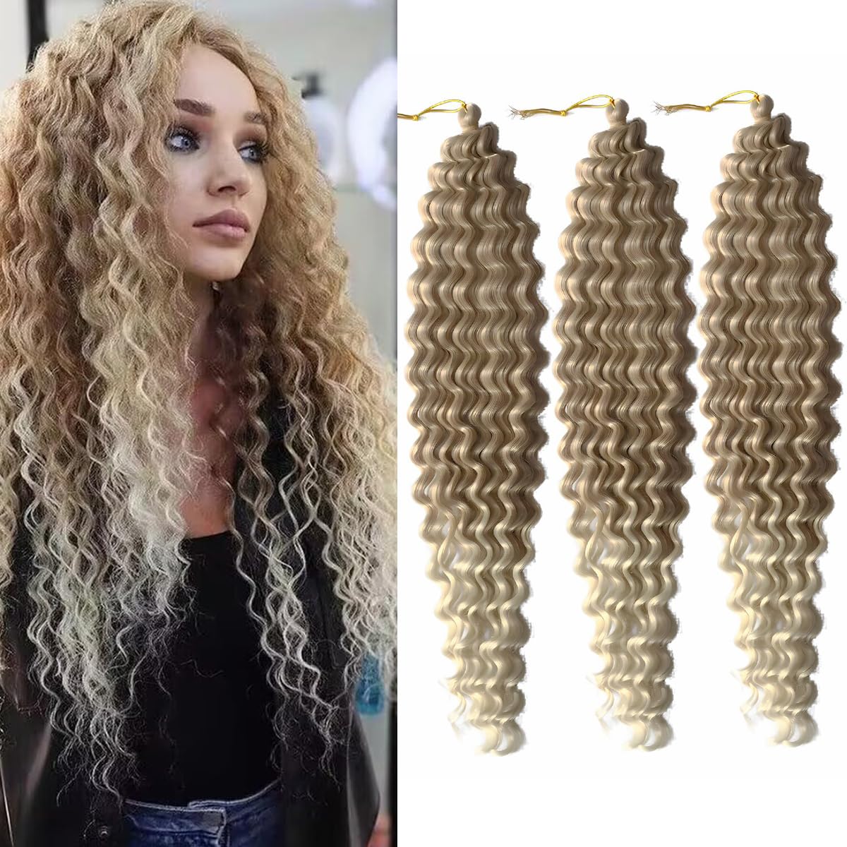 Ocean Wave Crochet Hair 22 Inch Deep Wave Crochet Hair Curly Braiding Hair Extensions Crochet Hair For Black Women 1b 22 Inch - View #9